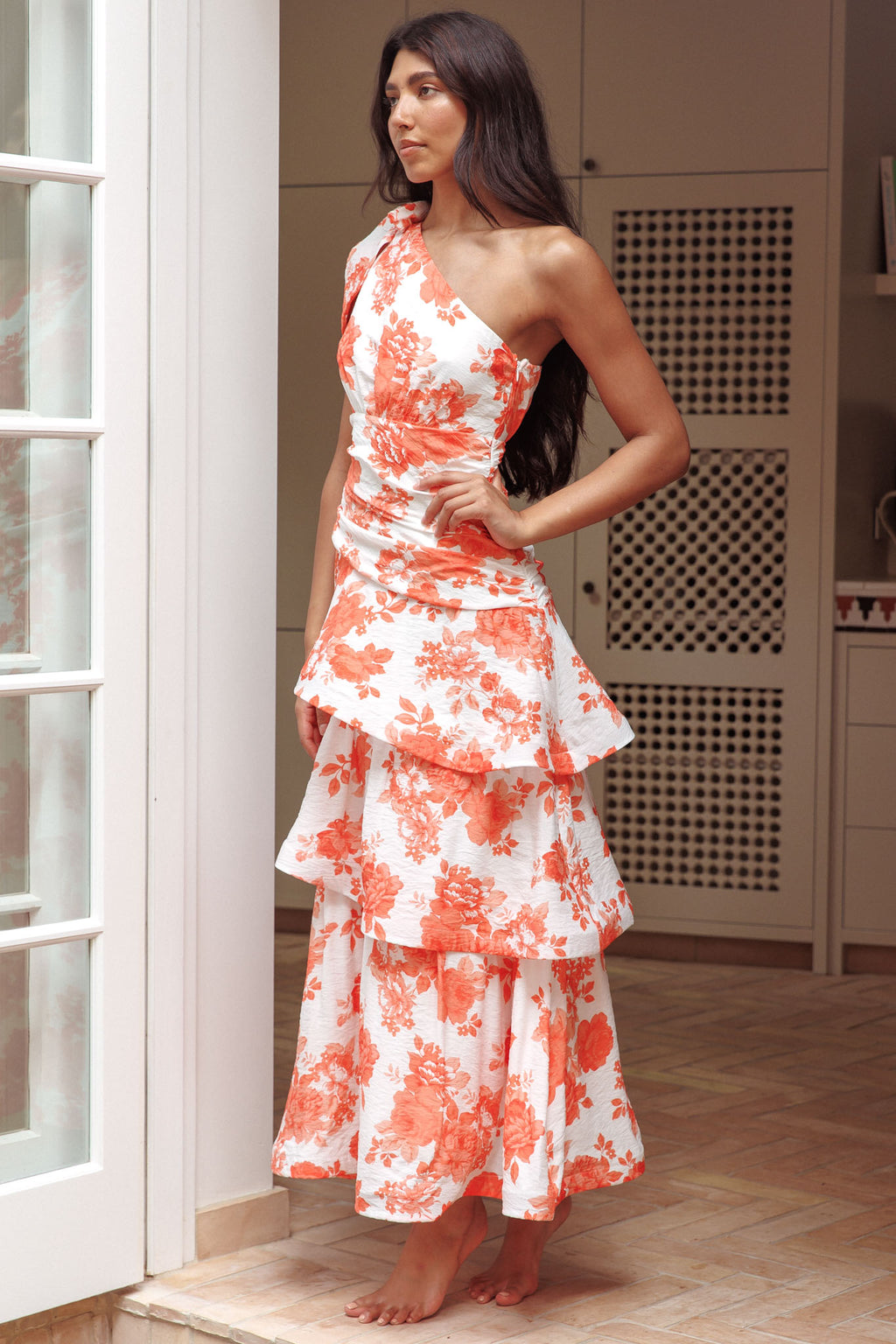 Kenny One Shoulder Tiered Maxi Dress Orange by Selfie Leslie Australia