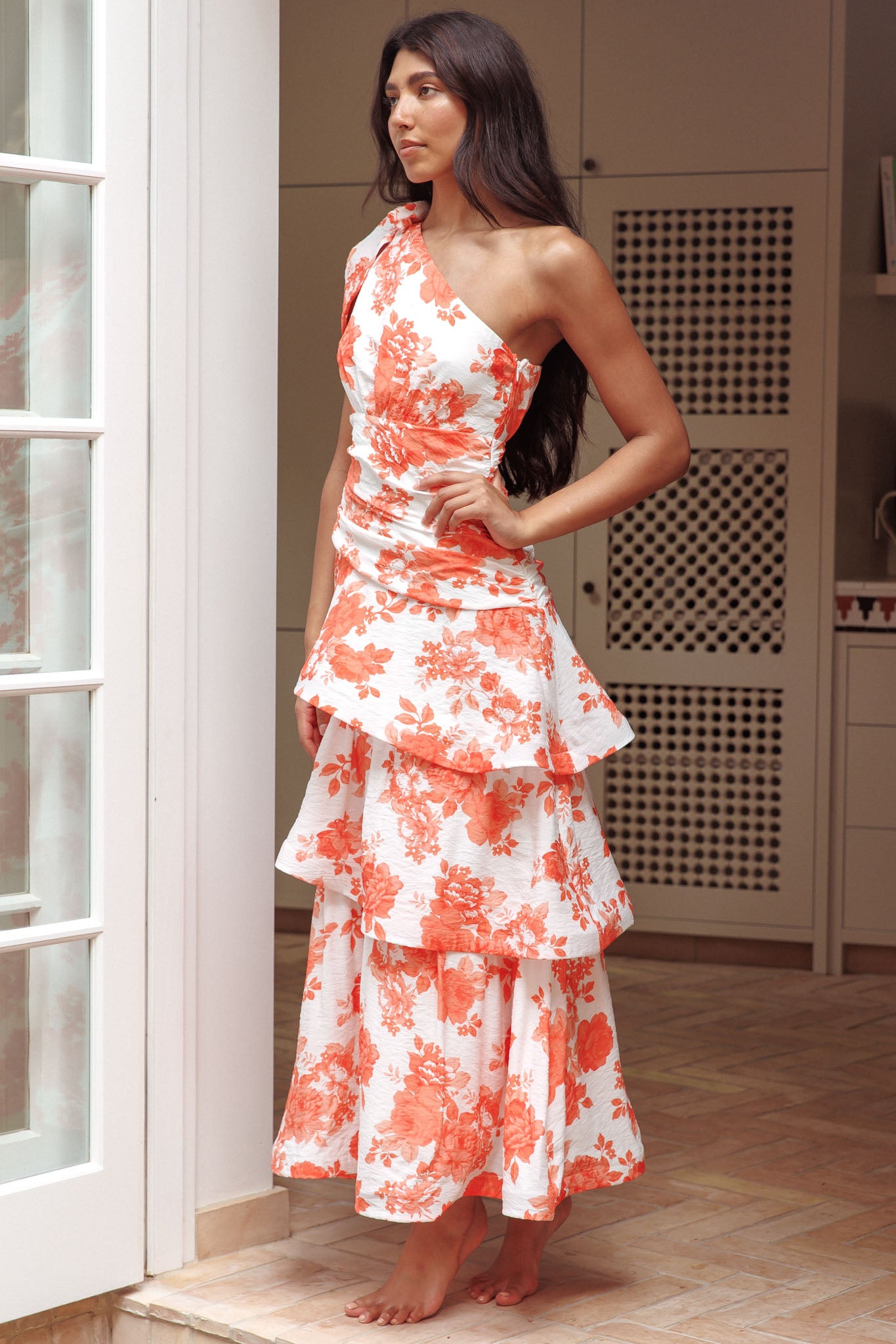 Kenny One Shoulder Tiered Maxi Dress Orange by Selfie Leslie Australia