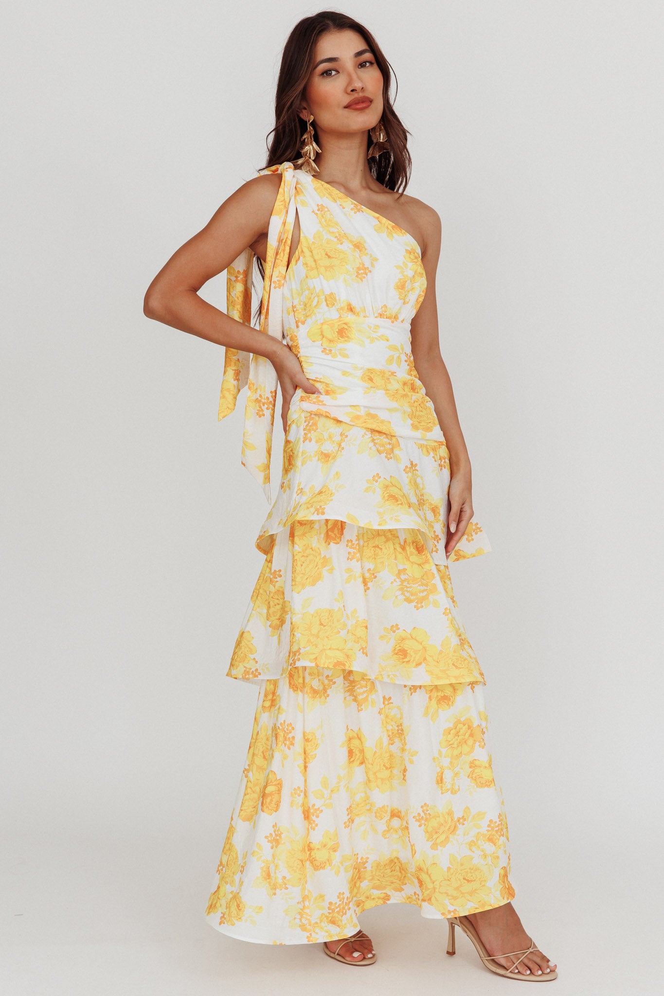 Kenny One Shoulder Tiered Maxi Dress Yellow by Selfie Leslie Australia