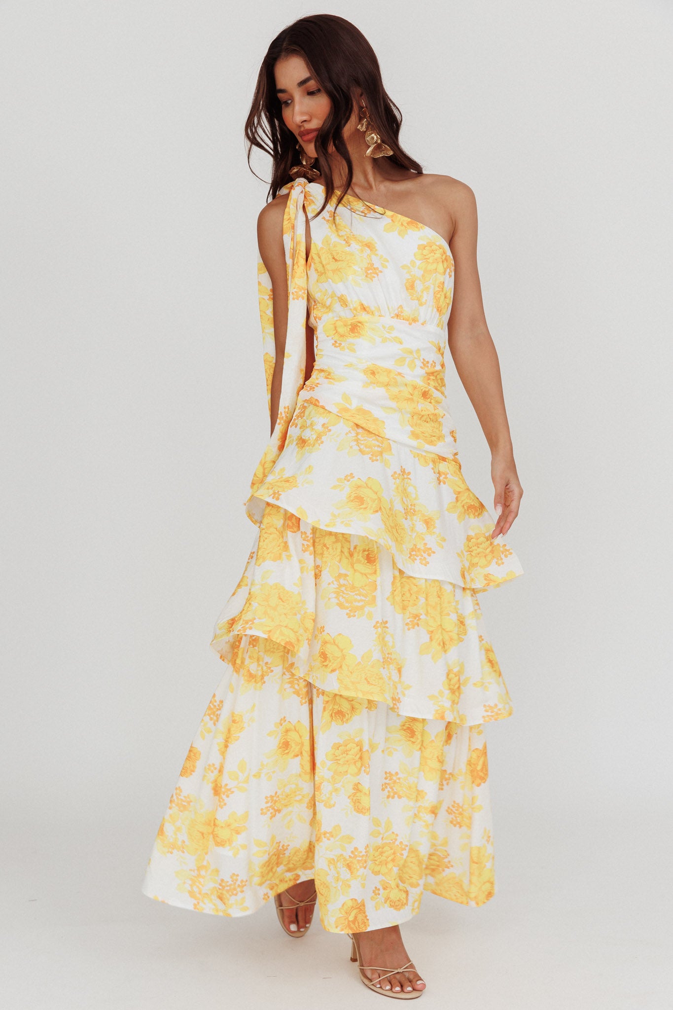 Kenny One Shoulder Tiered Maxi Dress Yellow by Selfie Leslie Australia