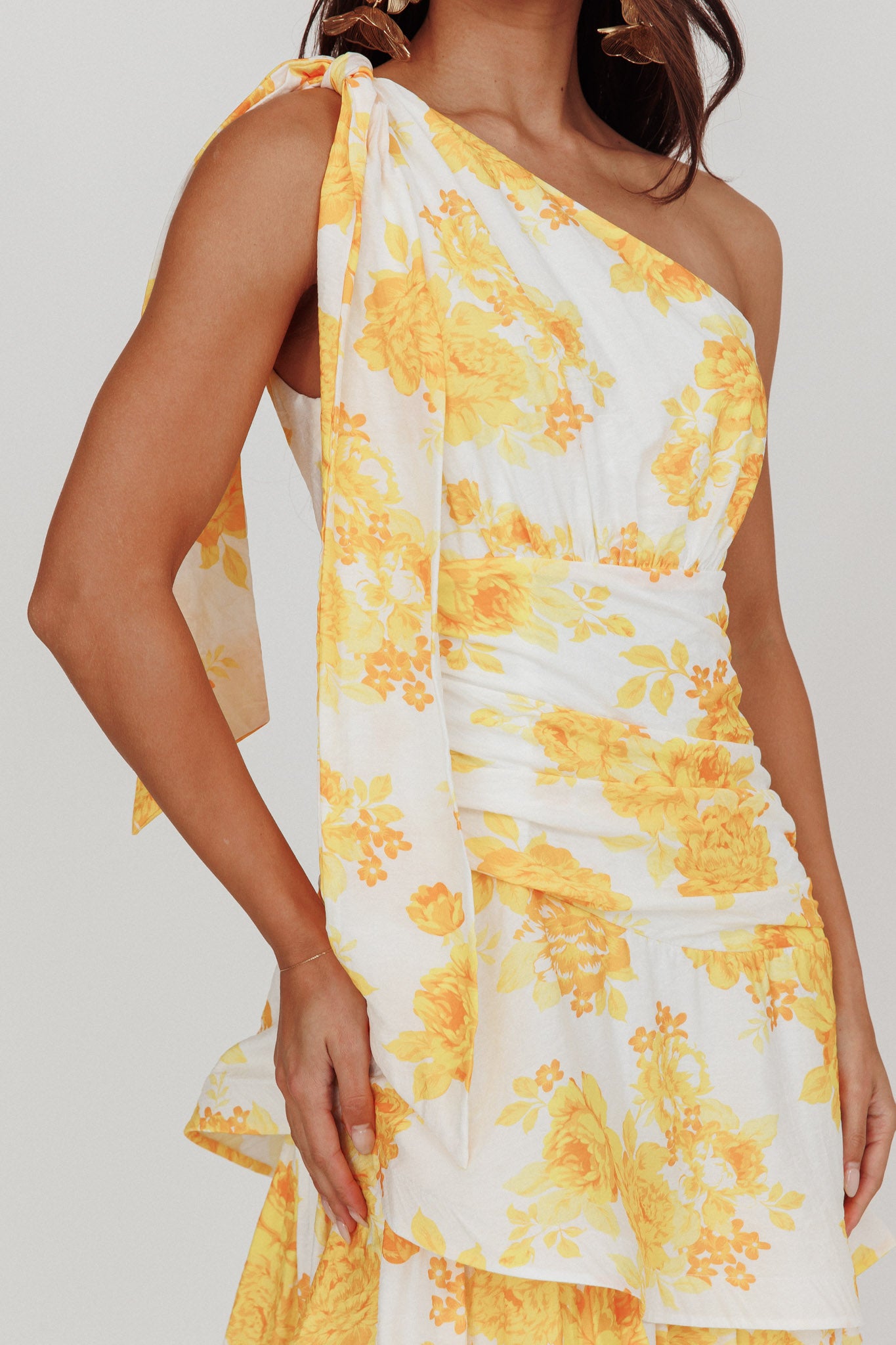 Kenny One Shoulder Tiered Maxi Dress Yellow by Selfie Leslie Australia