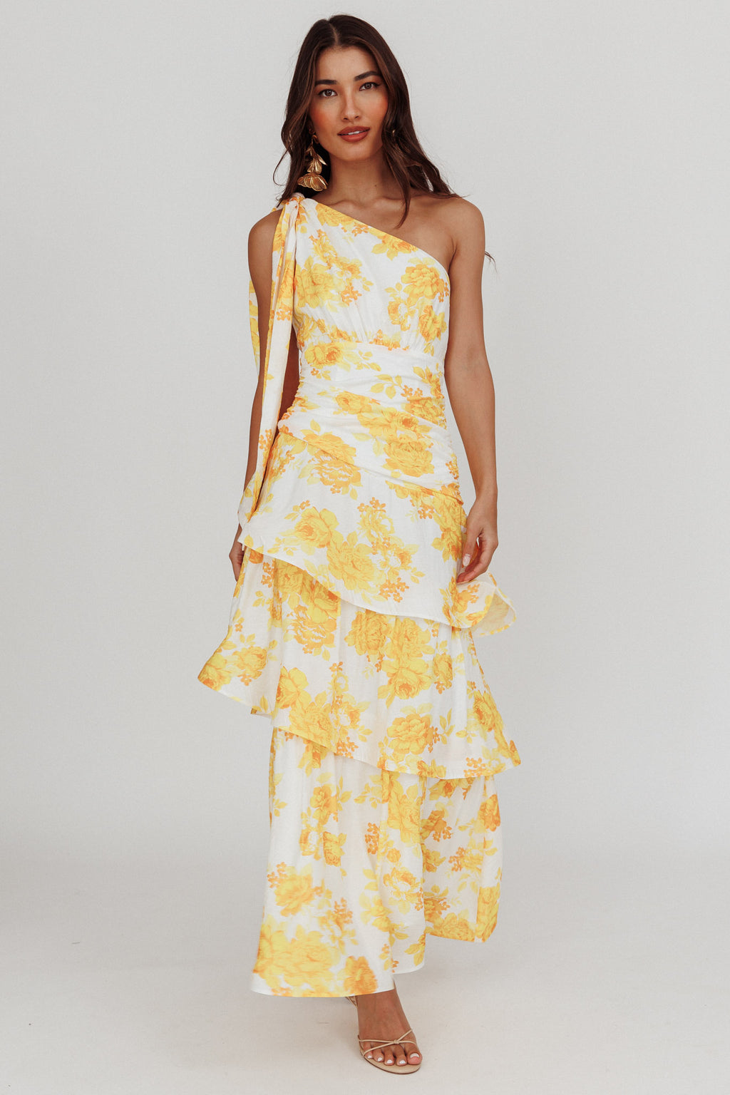 Kenny One Shoulder Tiered Maxi Dress Yellow by Selfie Leslie Australia