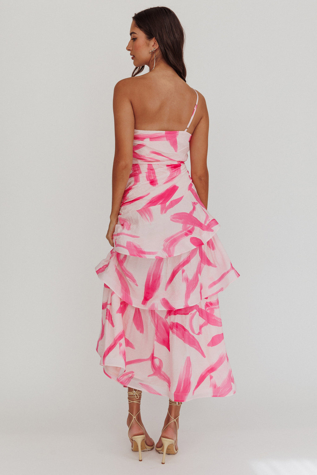Kenny One Shoulder Tiered Maxi Dress Print Pink by Selfie Leslie Australia