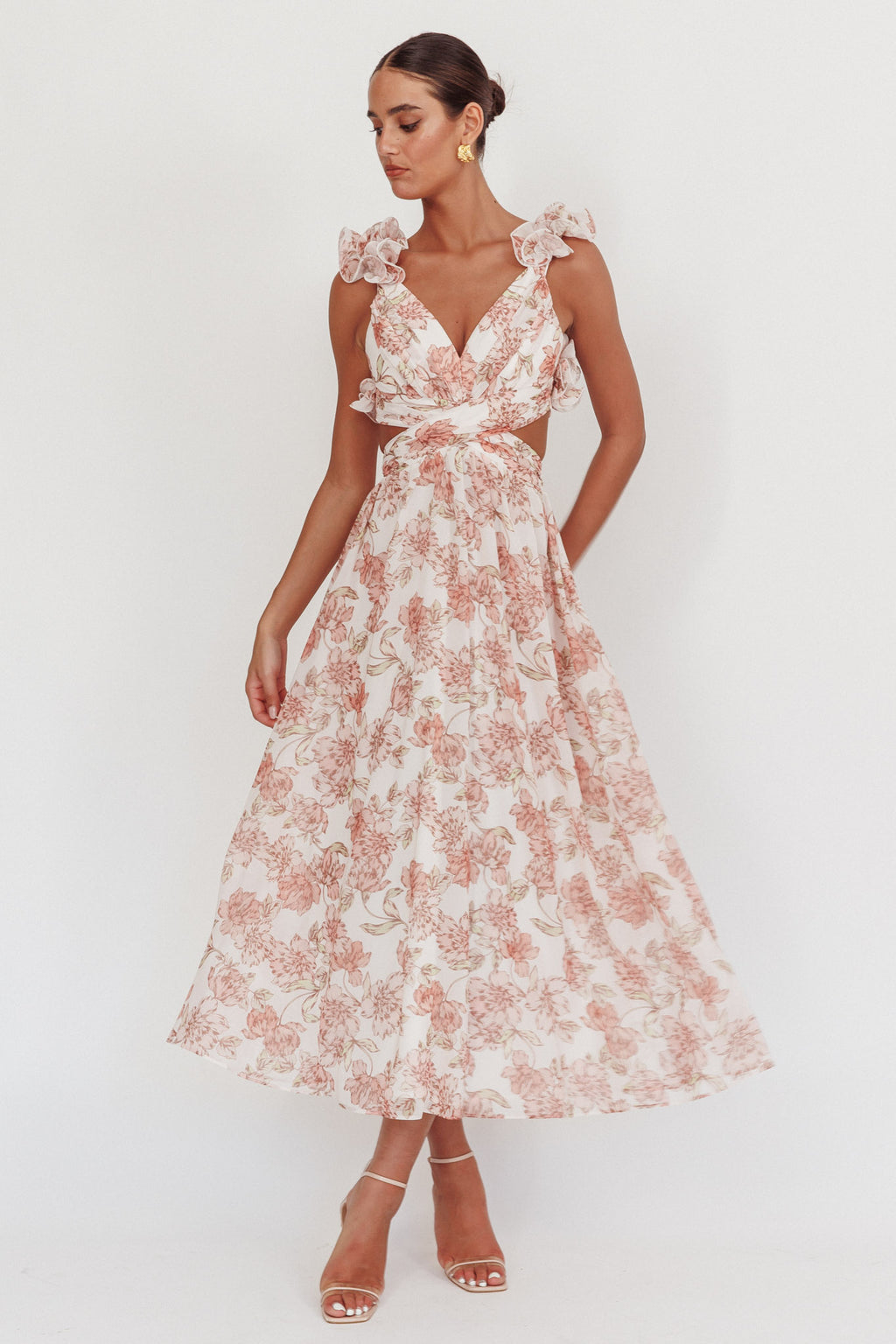 Doe Eyes Lace-Up Back Maxi Dress Floral Peach by Selfie Leslie Australia