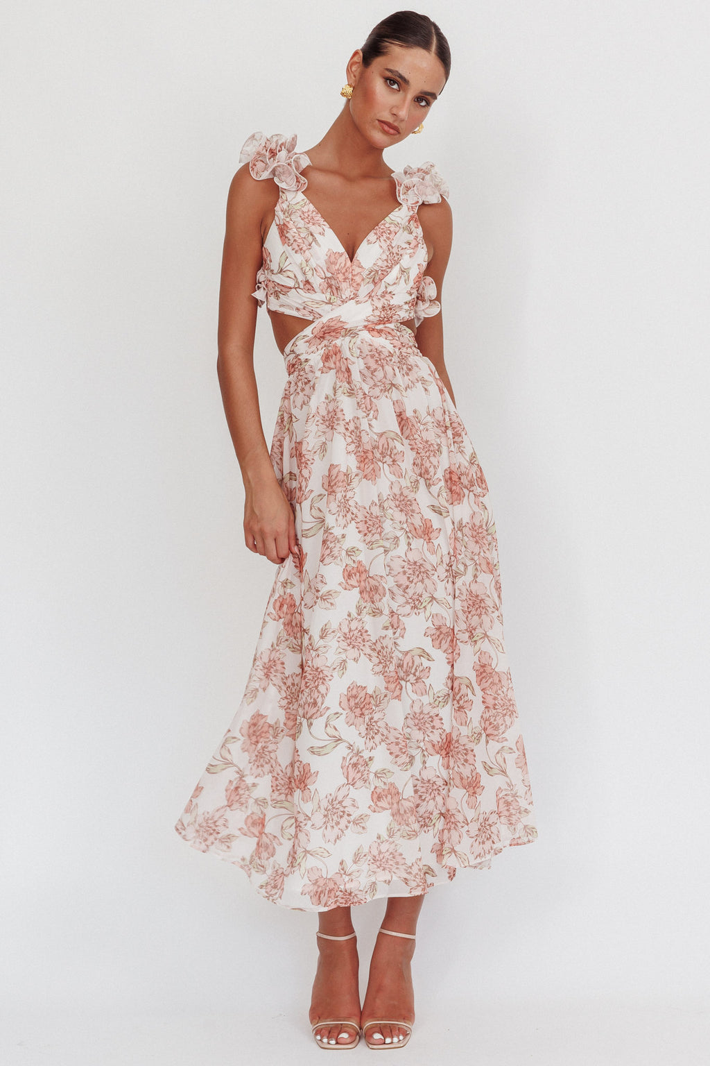 Doe Eyes Lace-Up Back Maxi Dress Floral Peach by Selfie Leslie Australia