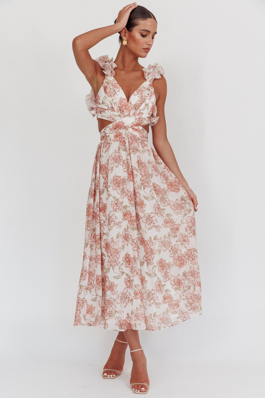 Doe Eyes Lace-Up Back Maxi Dress Floral Peach by Selfie Leslie Australia