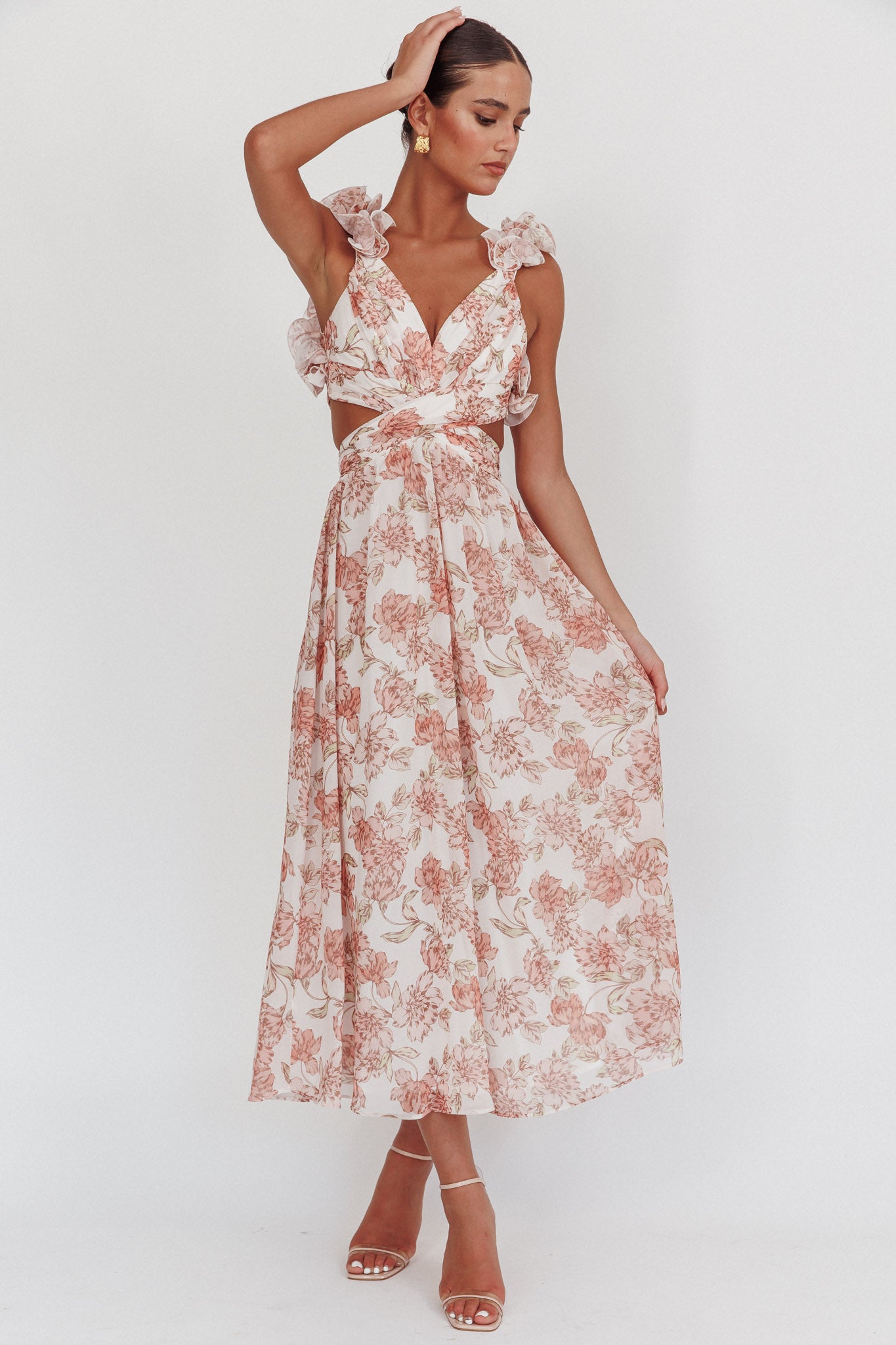 Doe Eyes Lace-Up Back Maxi Dress Floral Peach by Selfie Leslie Australia