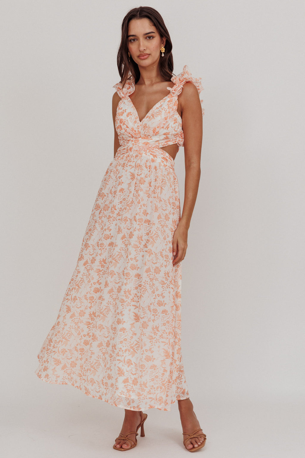 Madara Lace-Up Back Maxi Dress Flowers Orange by Selfie Leslie Australia