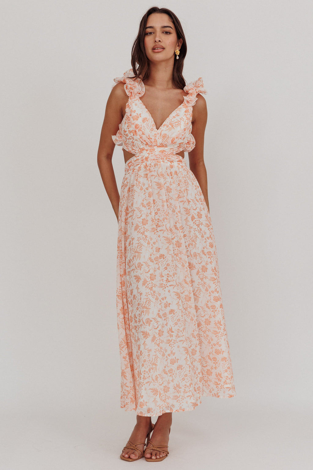 Madara Lace-Up Back Maxi Dress Flowers Orange by Selfie Leslie Australia