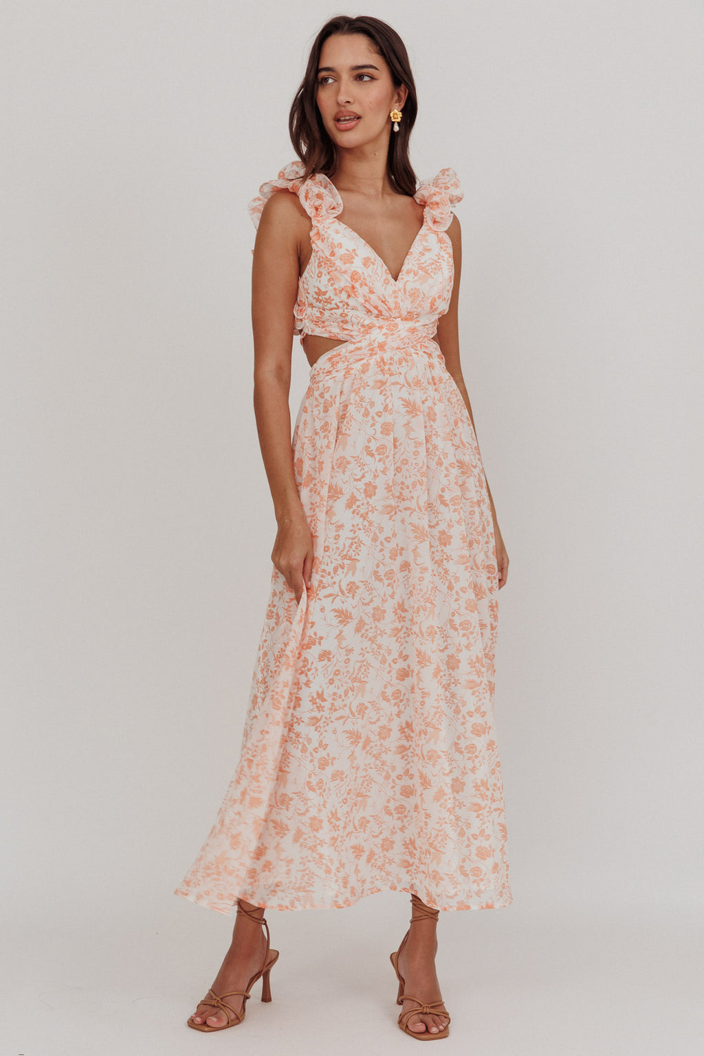 Madara Lace-Up Back Maxi Dress Flowers Orange by Selfie Leslie Australia