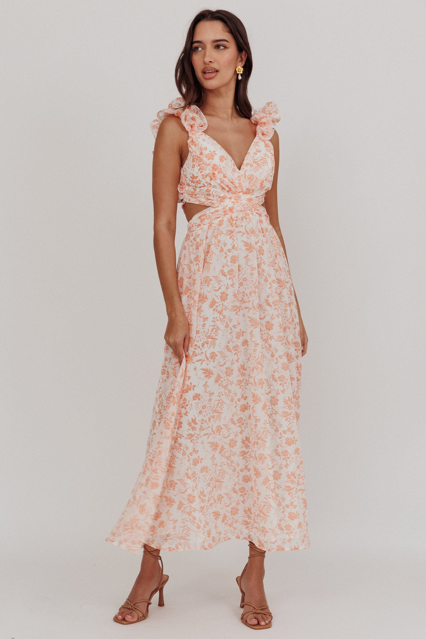 Madara Lace-Up Back Maxi Dress Flowers Orange by Selfie Leslie Australia