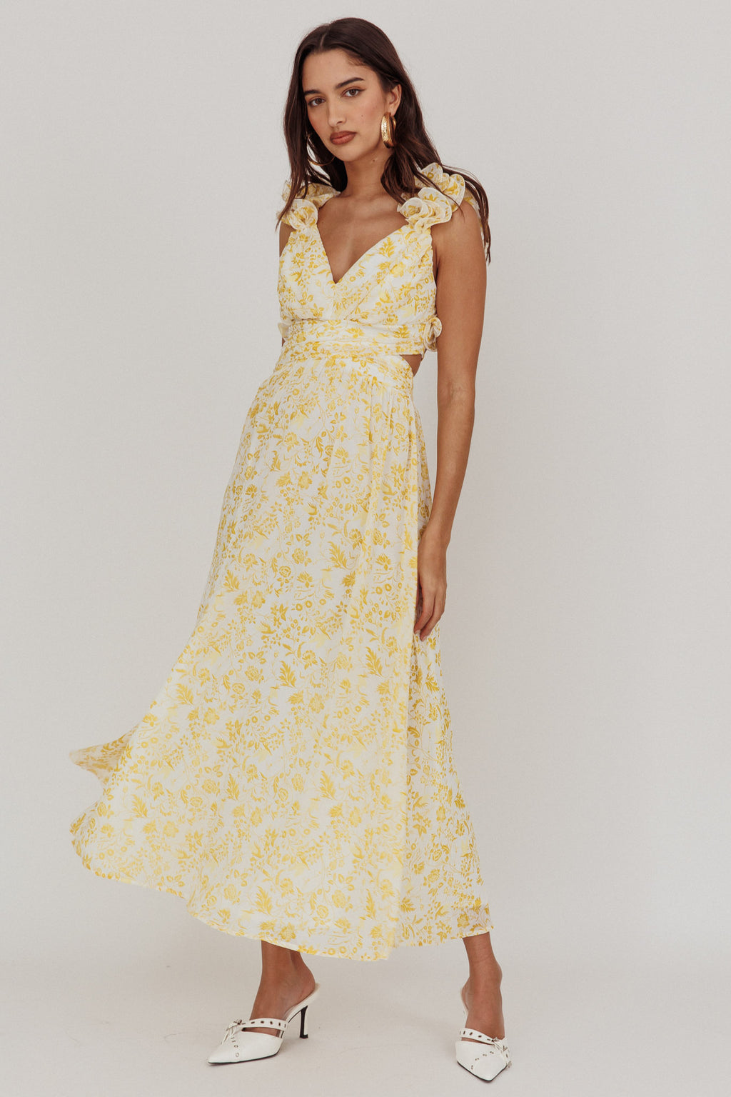 Madara Lace-Up Back Maxi Dress Floral Yellow by Selfie Leslie Australia
