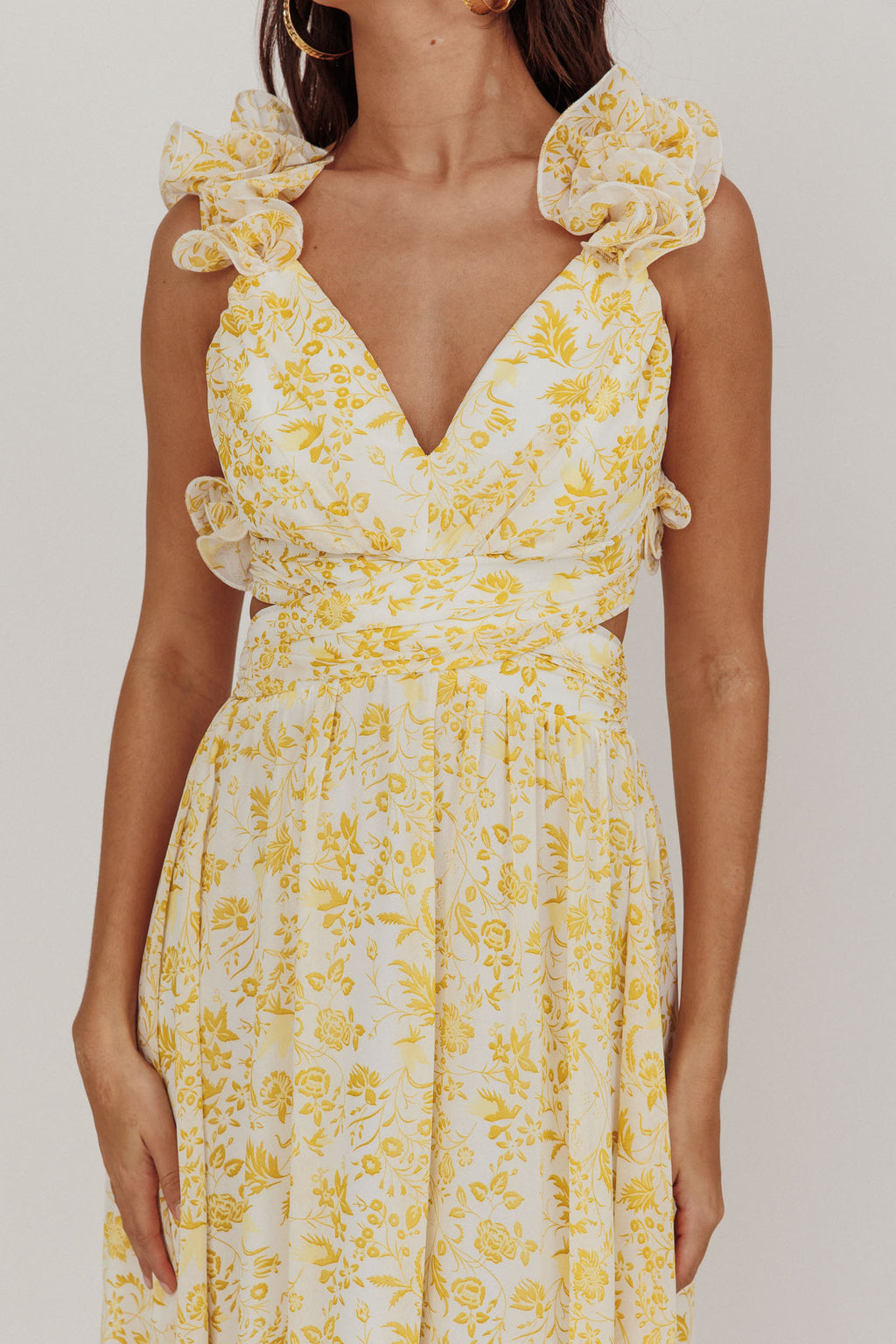 Madara Lace-Up Back Maxi Dress Floral Yellow by Selfie Leslie Australia