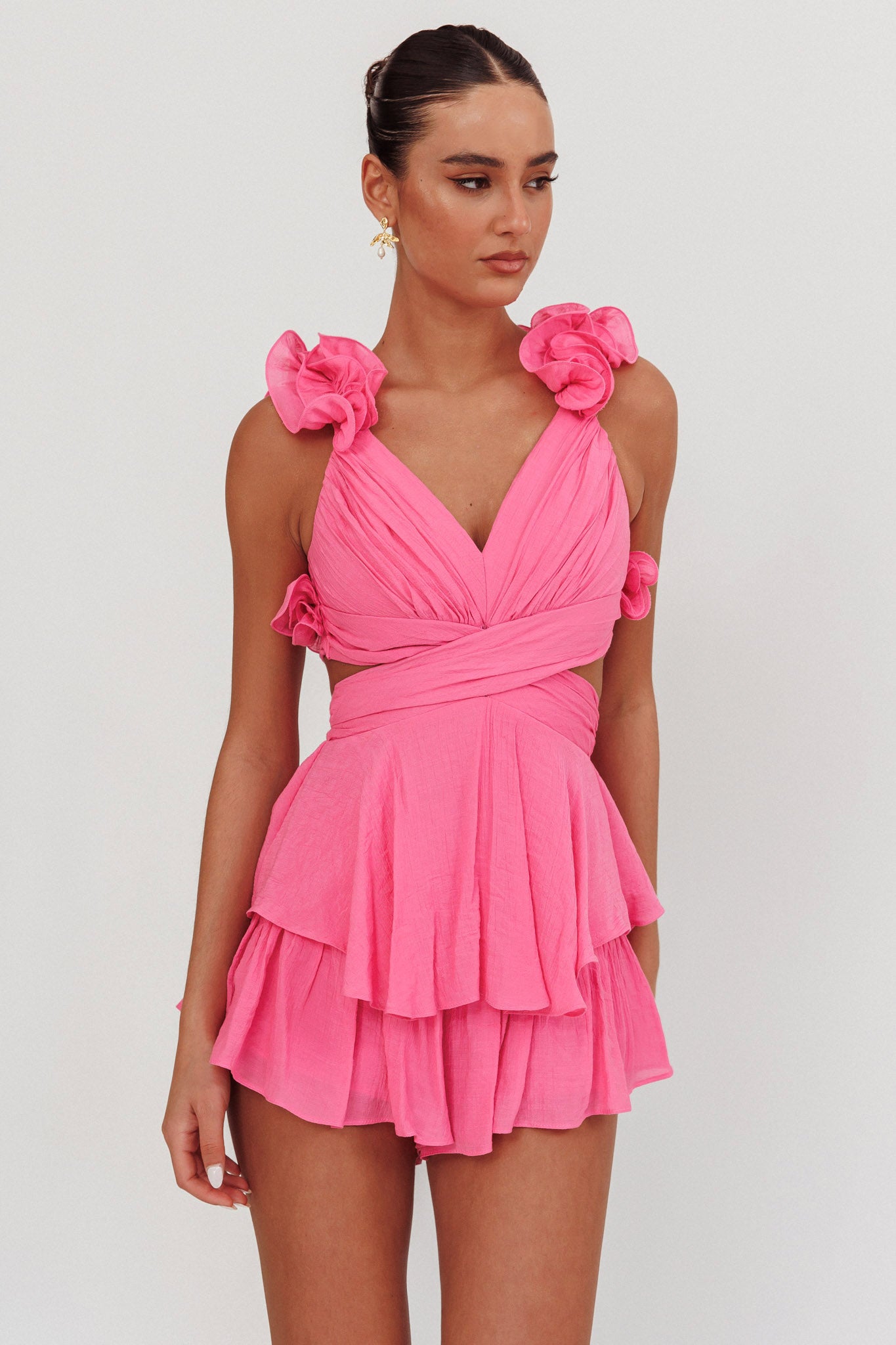 Madara Lace-Up Back Romper Pink by Selfie Leslie Australia