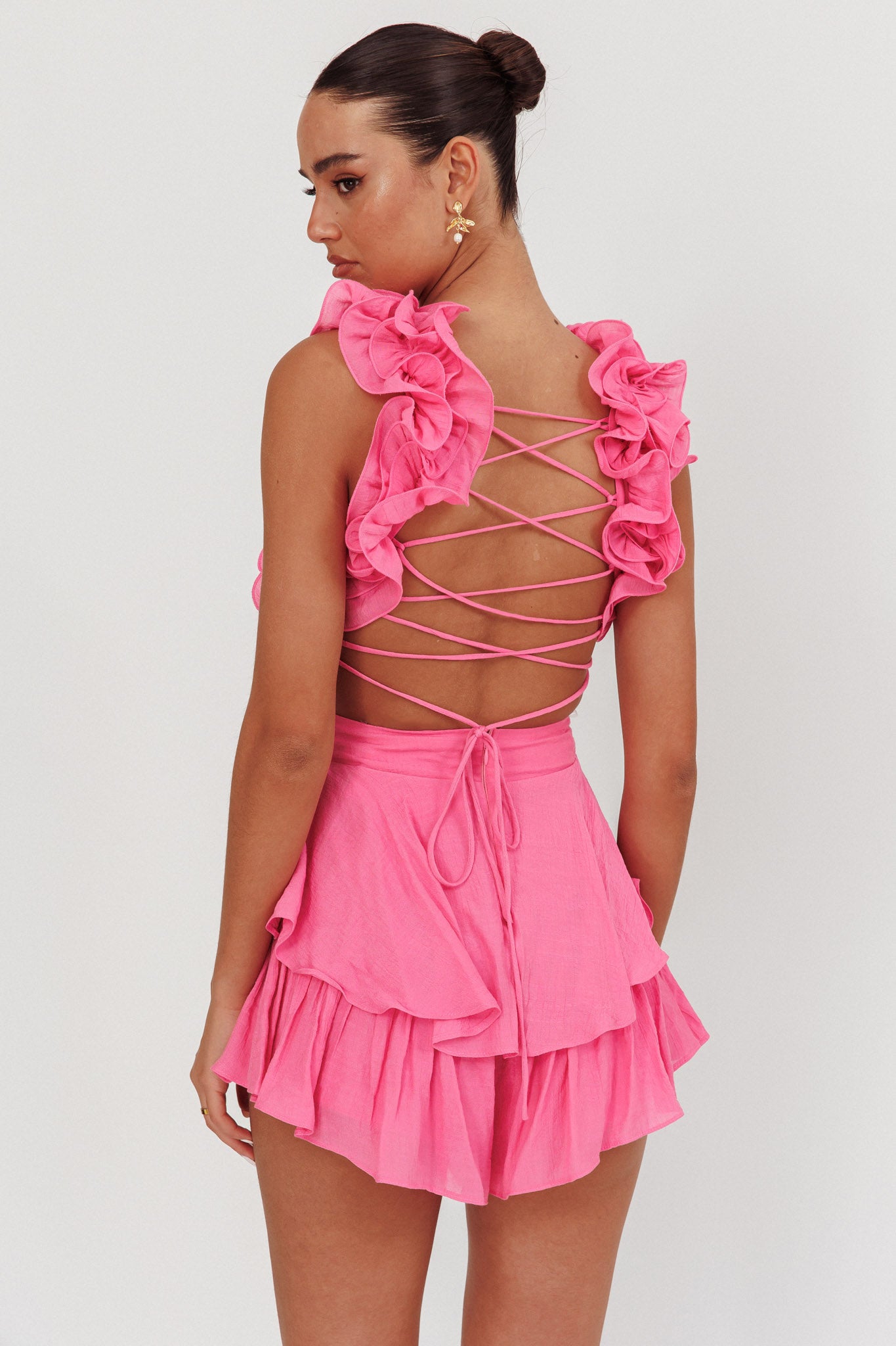 Madara Lace-Up Back Romper Pink by Selfie Leslie Australia
