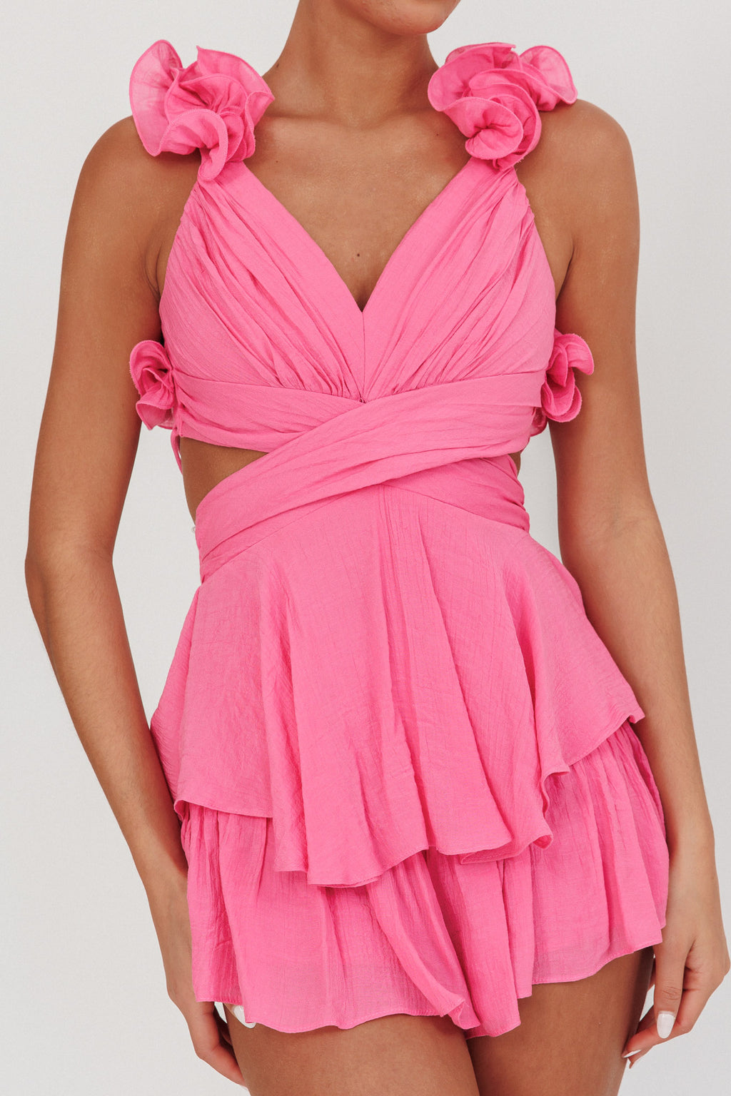 Madara Lace-Up Back Romper Pink by Selfie Leslie Australia