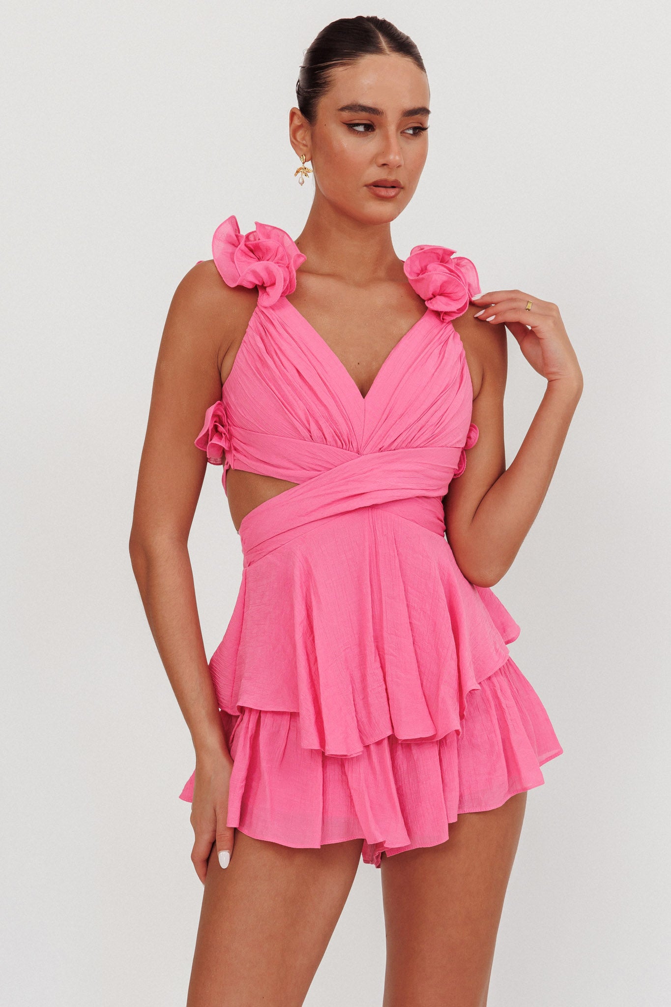 Madara Lace-Up Back Romper Pink by Selfie Leslie Australia