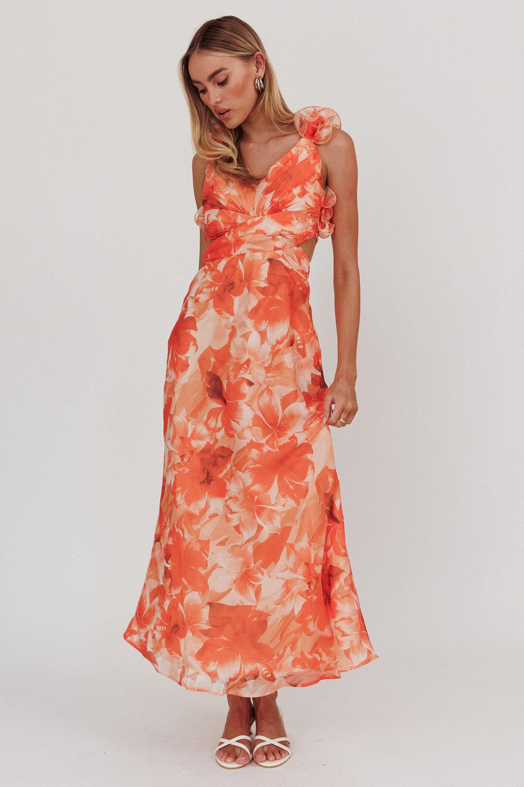 Madara Lace-Up Back Maxi Dress Orange by Selfie Leslie Australia
