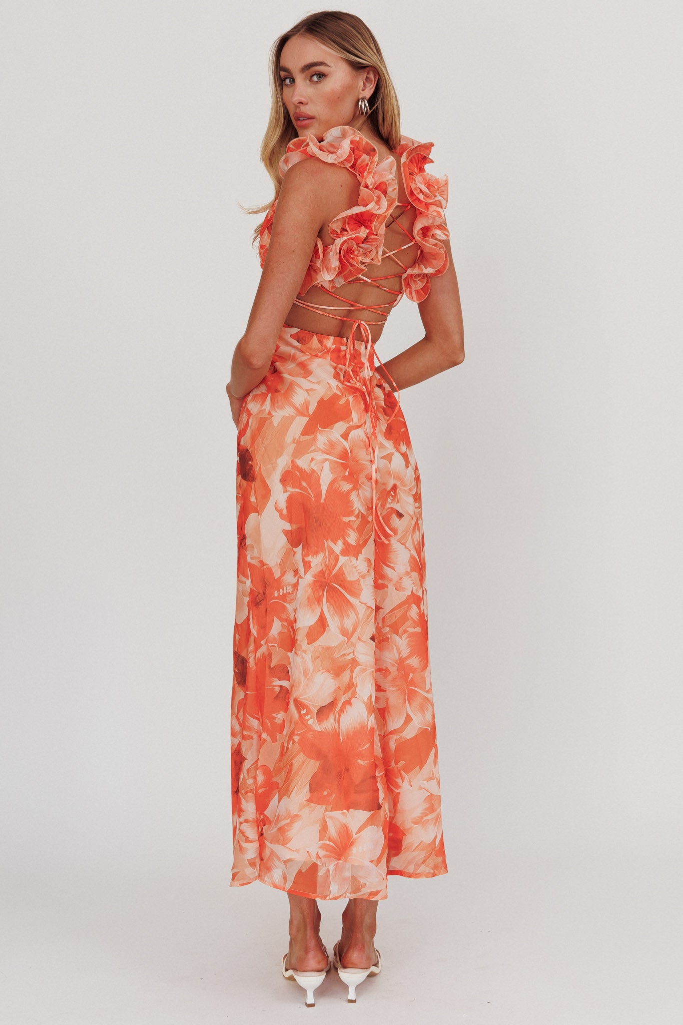 Madara Lace-Up Back Maxi Dress Orange by Selfie Leslie Australia