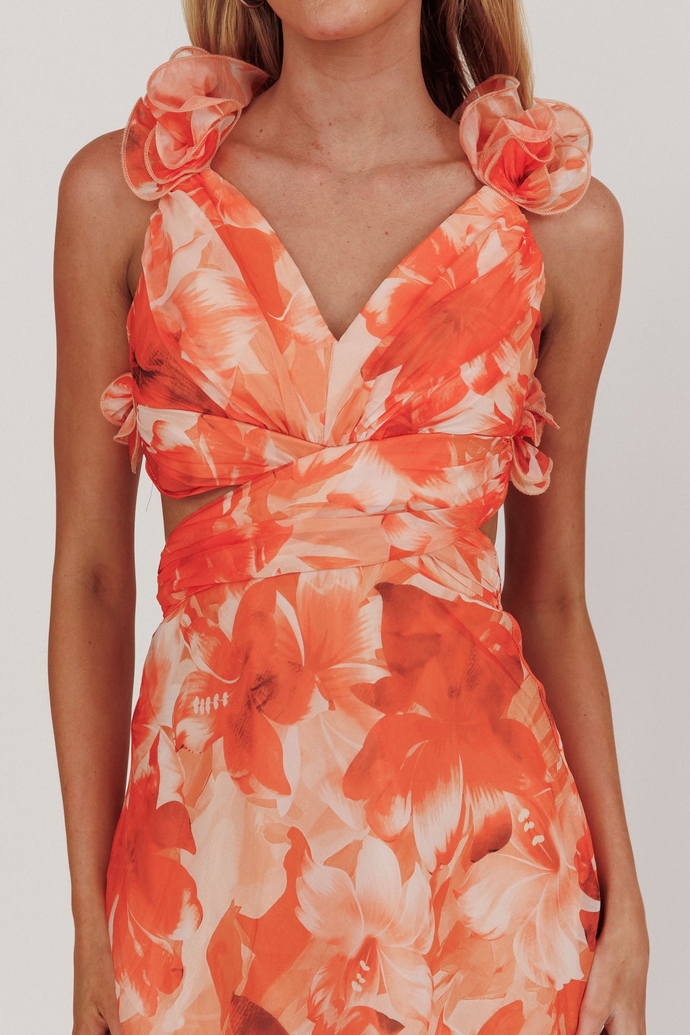 Madara Lace-Up Back Maxi Dress Orange by Selfie Leslie Australia