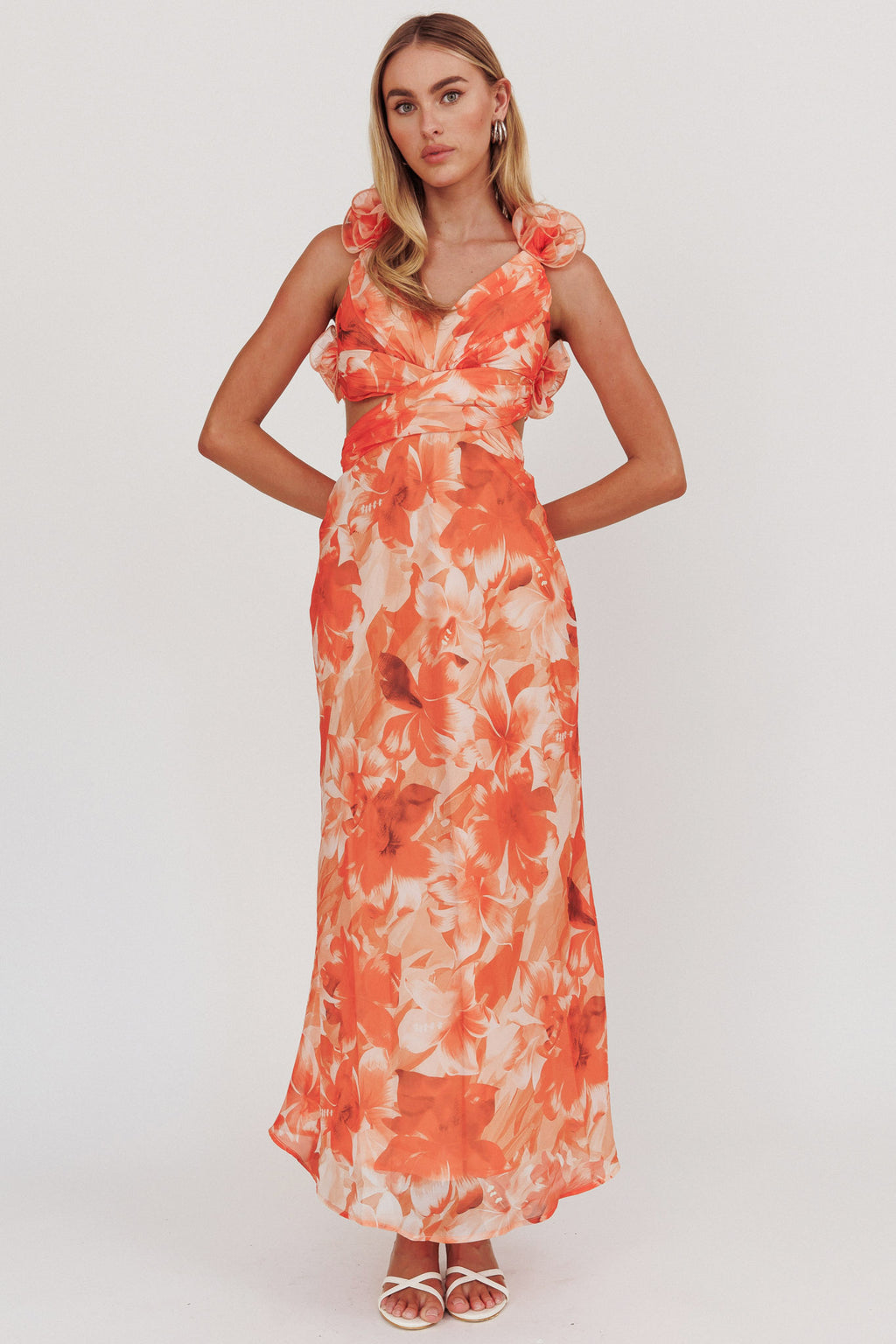 Madara Lace-Up Back Maxi Dress Orange by Selfie Leslie Australia