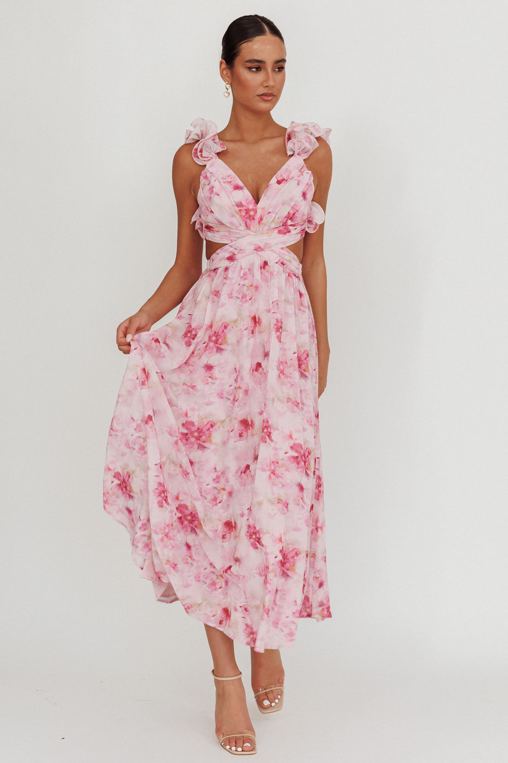 Madara Lace-Up Back Floral Maxi Dress Lilac by Selfie Leslie Australia