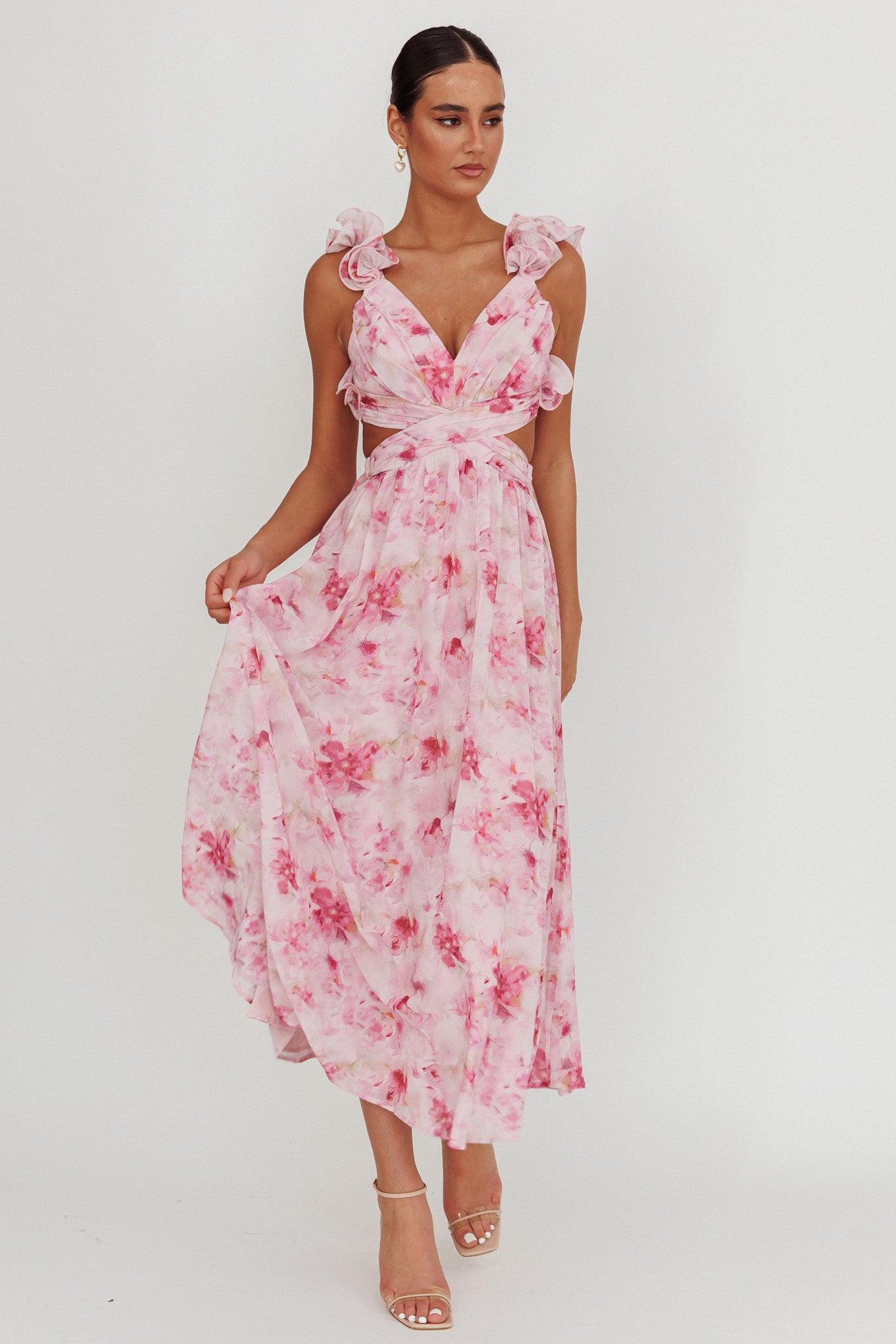 Madara Lace-Up Back Floral Maxi Dress Lilac by Selfie Leslie Australia