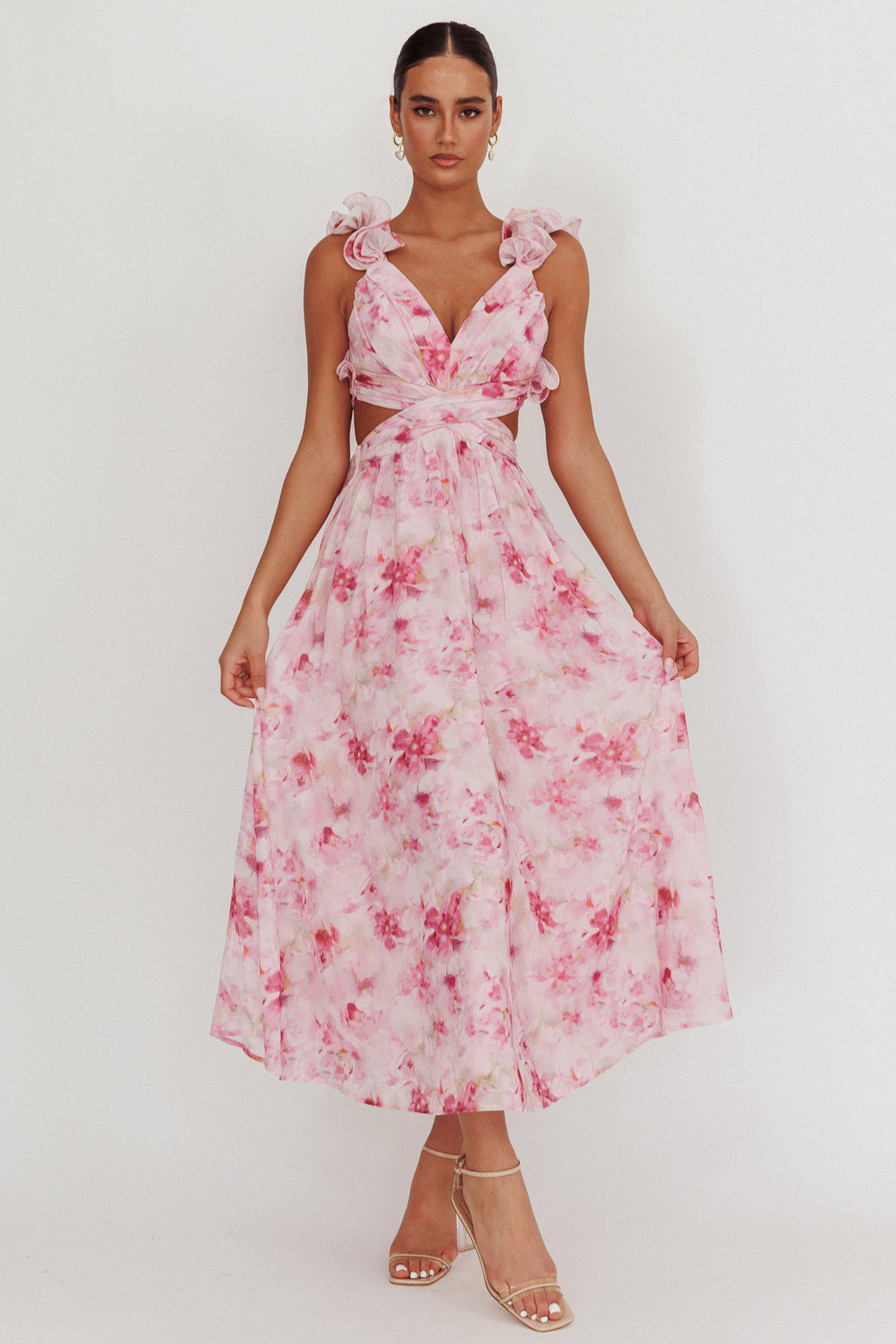 Madara Lace-Up Back Floral Maxi Dress Lilac by Selfie Leslie Australia