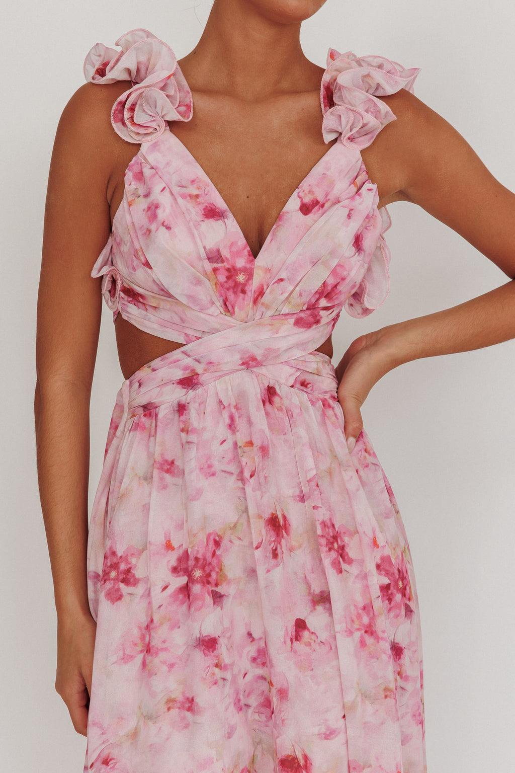 Madara Lace-Up Back Floral Maxi Dress Lilac by Selfie Leslie Australia