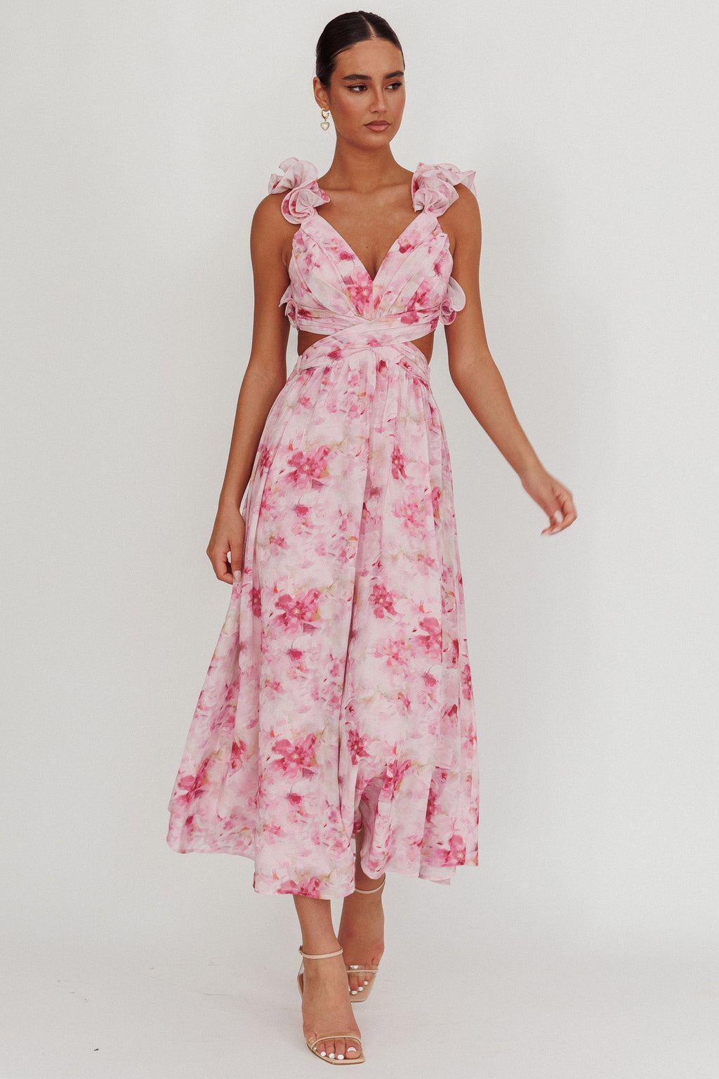 Madara Lace-Up Back Floral Maxi Dress Lilac by Selfie Leslie Australia