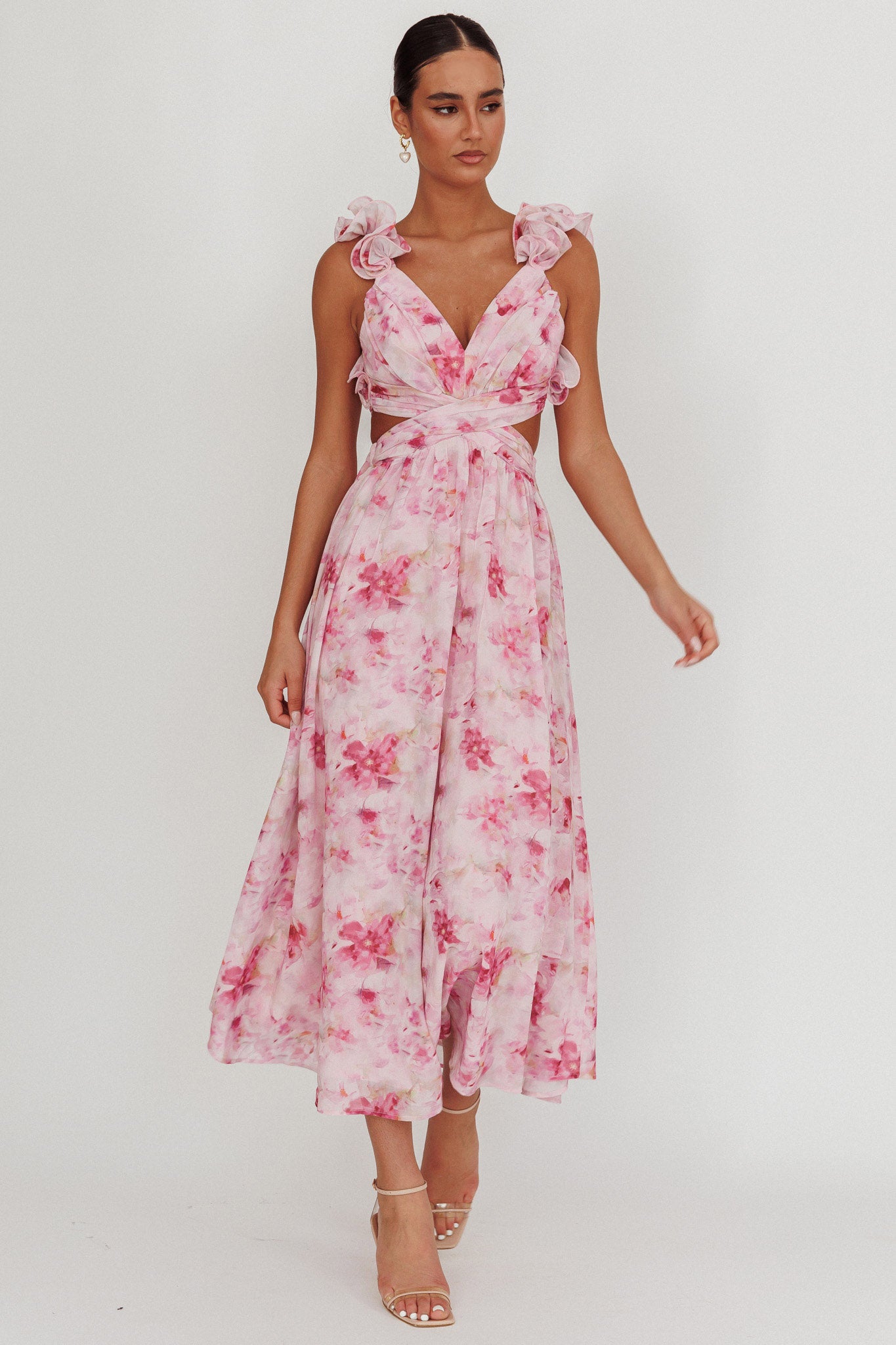Madara Lace-Up Back Floral Maxi Dress Lilac by Selfie Leslie Australia