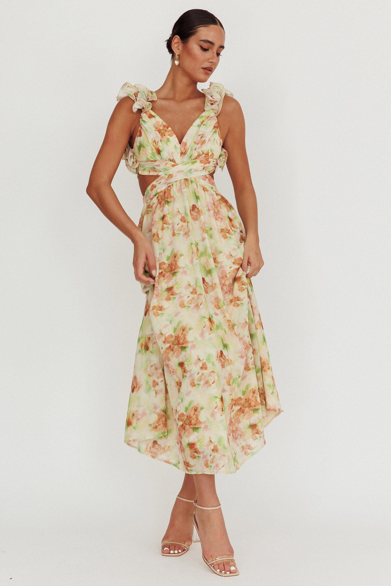 Madara Lace-Up Back Floral Maxi Dress Orange by Selfie Leslie Australia