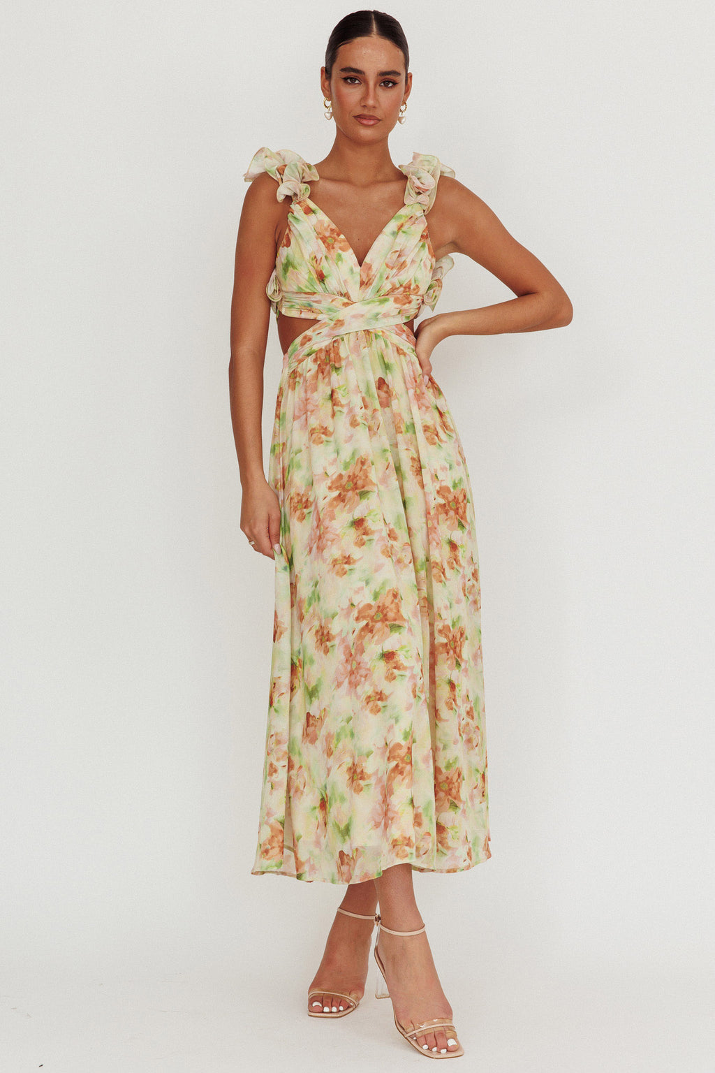 Madara Lace-Up Back Floral Maxi Dress Orange by Selfie Leslie Australia