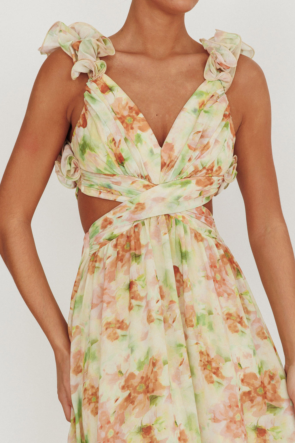 Madara Lace-Up Back Floral Maxi Dress Orange by Selfie Leslie Australia