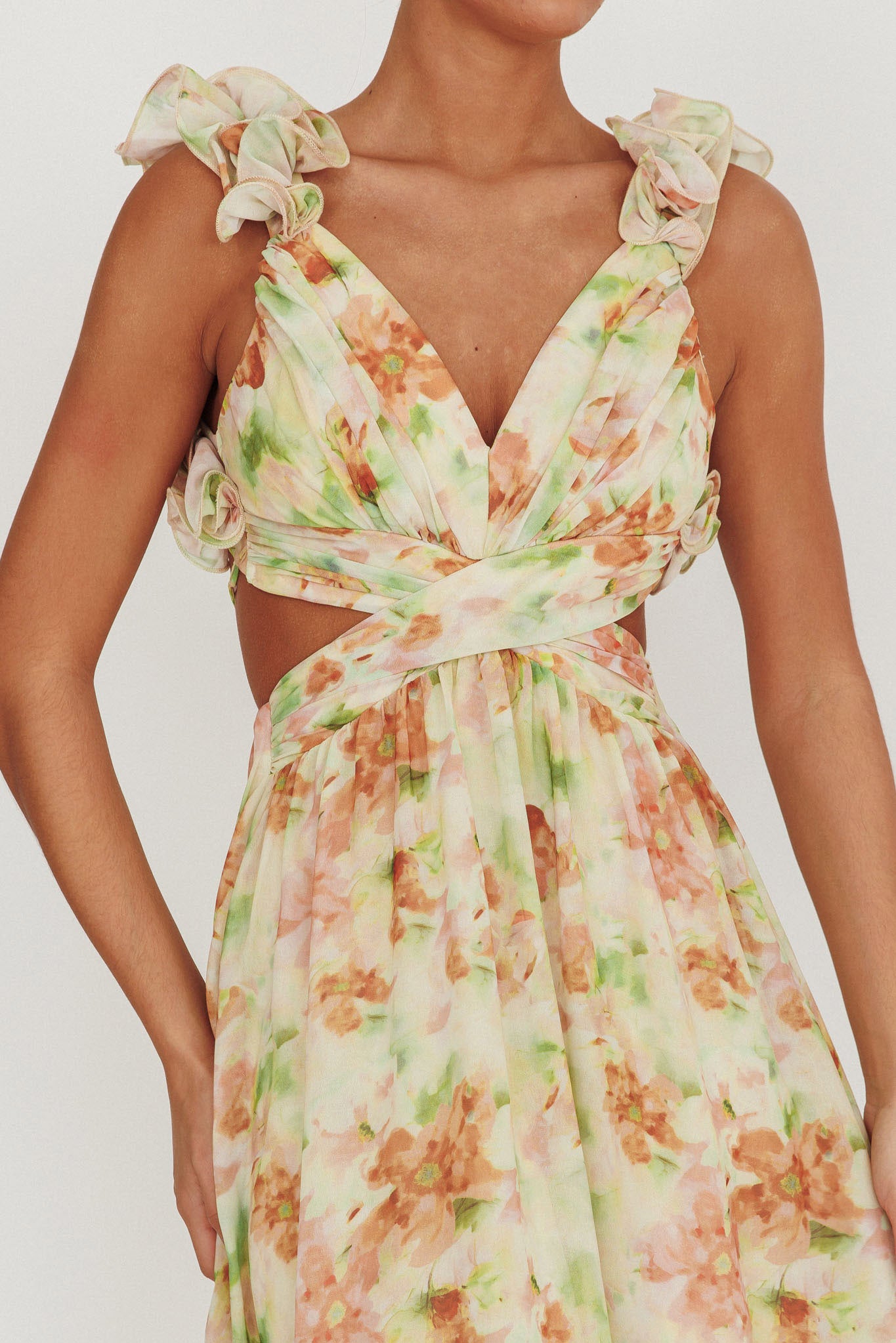 Madara Lace-Up Back Floral Maxi Dress Orange by Selfie Leslie Australia