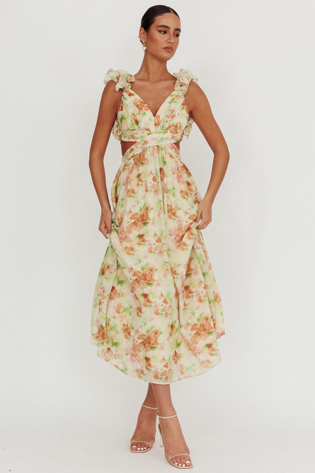 Madara Lace-Up Back Floral Maxi Dress Orange by Selfie Leslie Australia