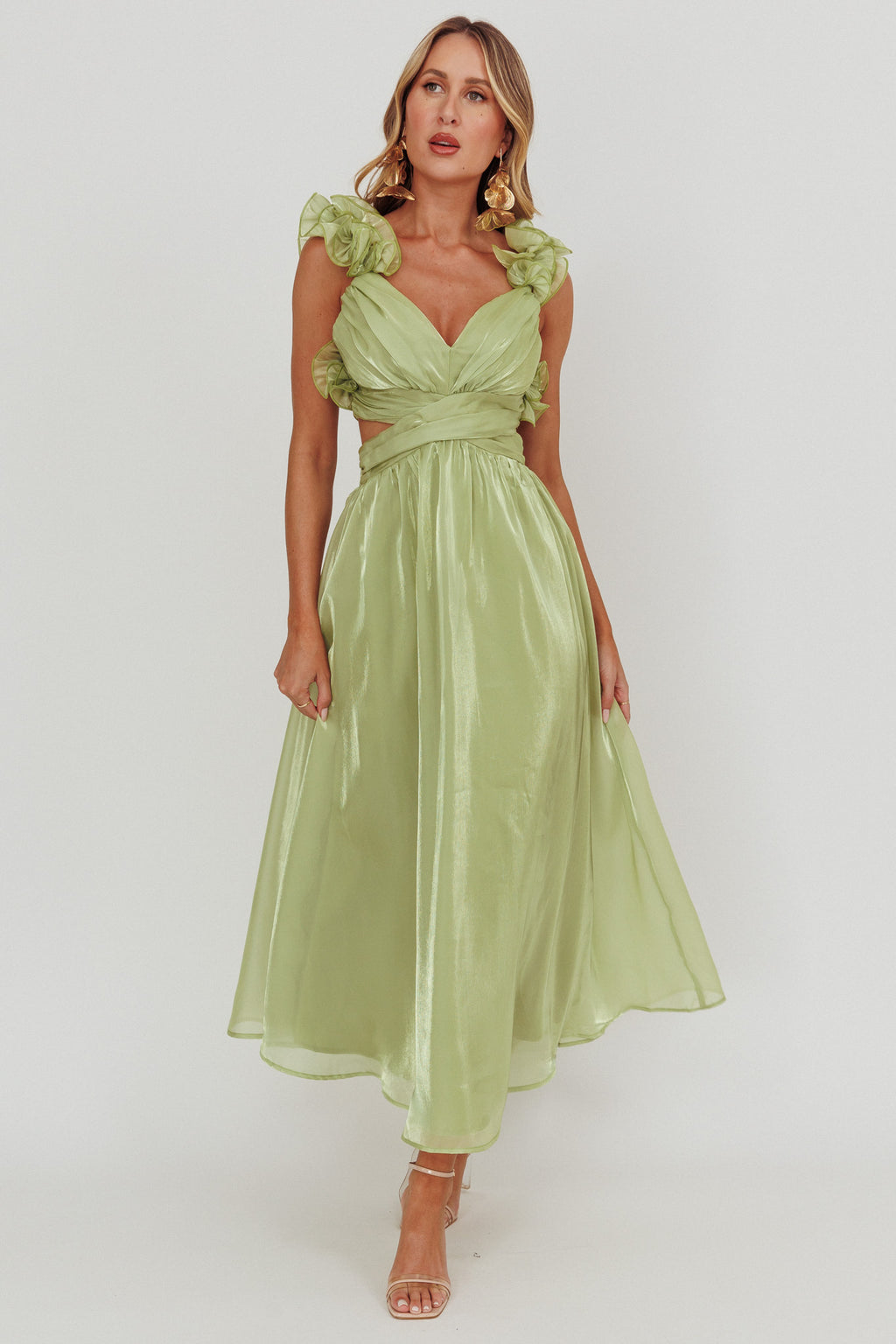 Madara Lace-Up Back Maxi Dress Sage by Selfie Leslie Australia
