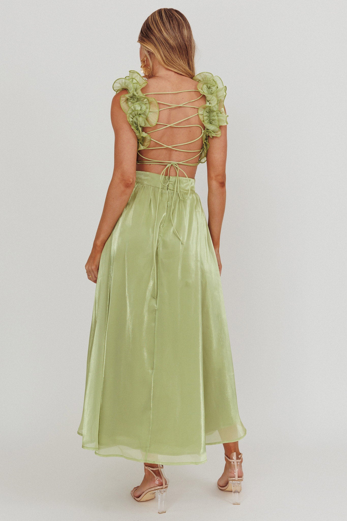 Madara Lace-Up Back Maxi Dress Sage by Selfie Leslie Australia