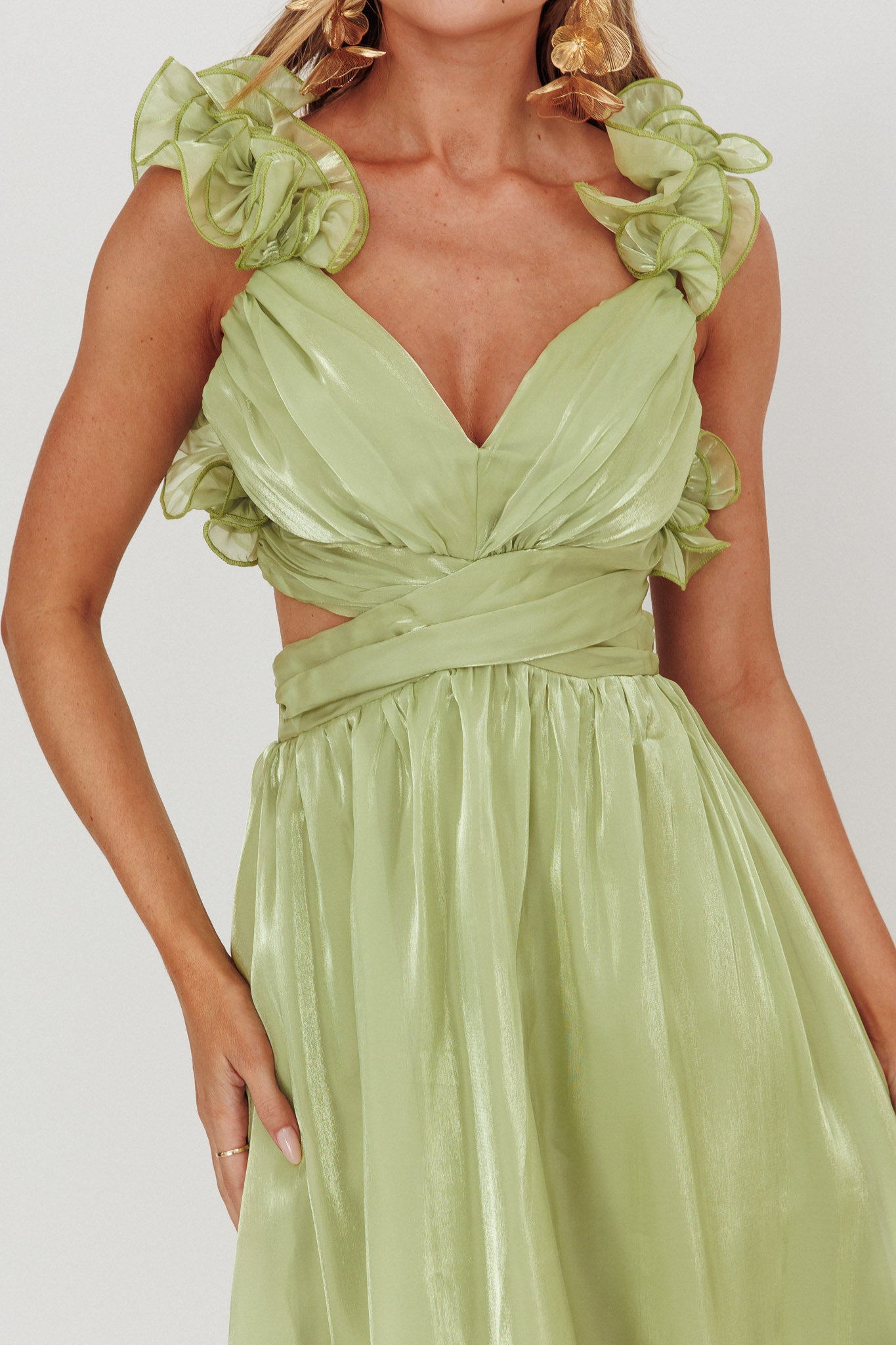 Madara Lace-Up Back Maxi Dress Sage by Selfie Leslie Australia
