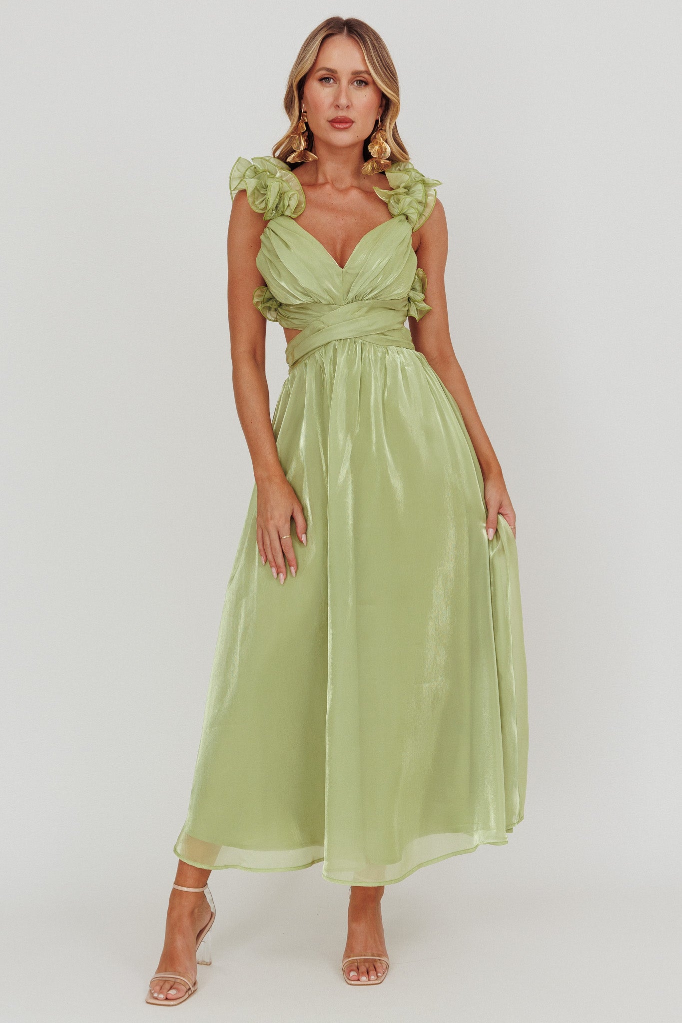 Madara Lace-Up Back Maxi Dress Sage by Selfie Leslie Australia
