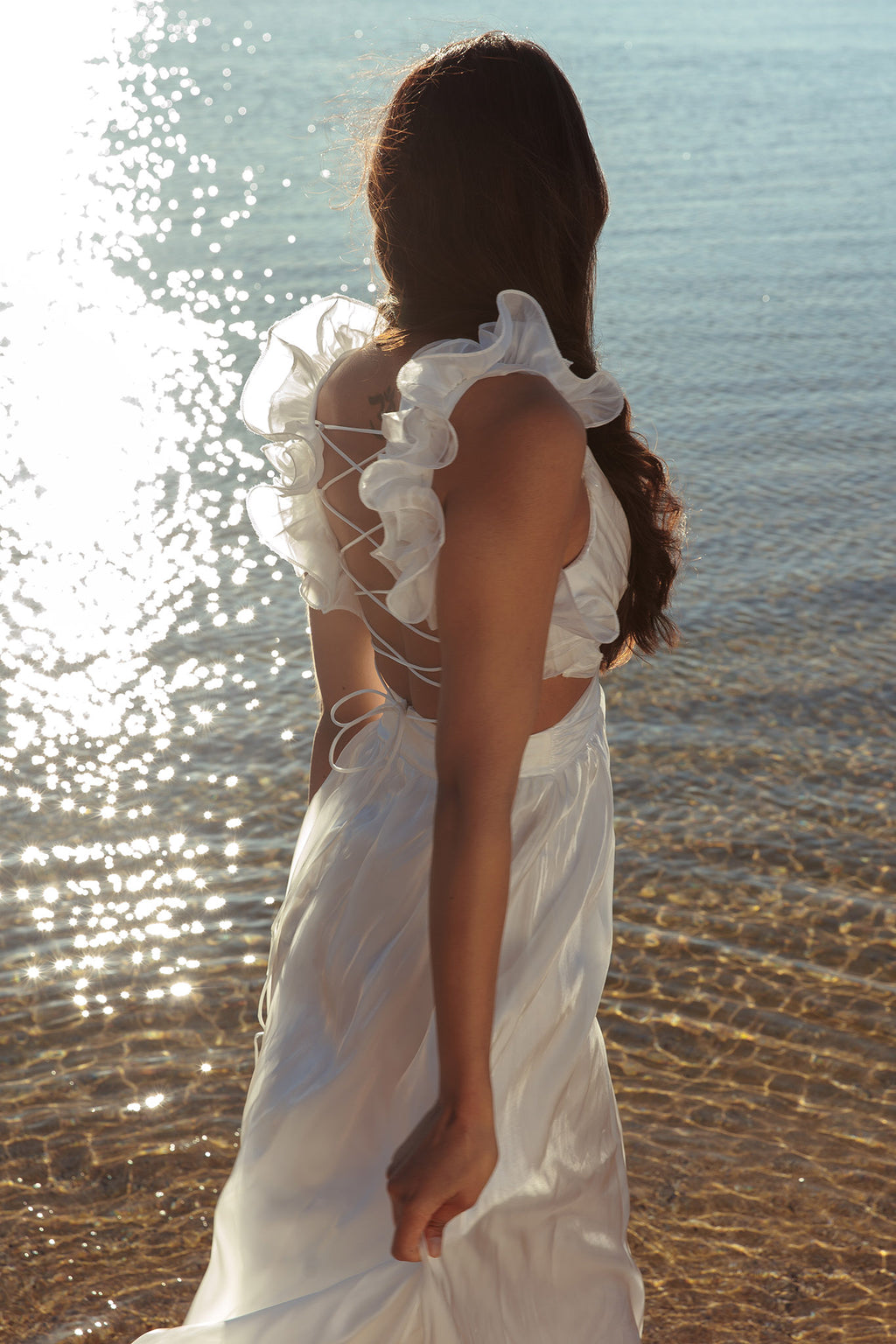 Madara Lace-Up Back Maxi Dress White by Selfie Leslie Australia