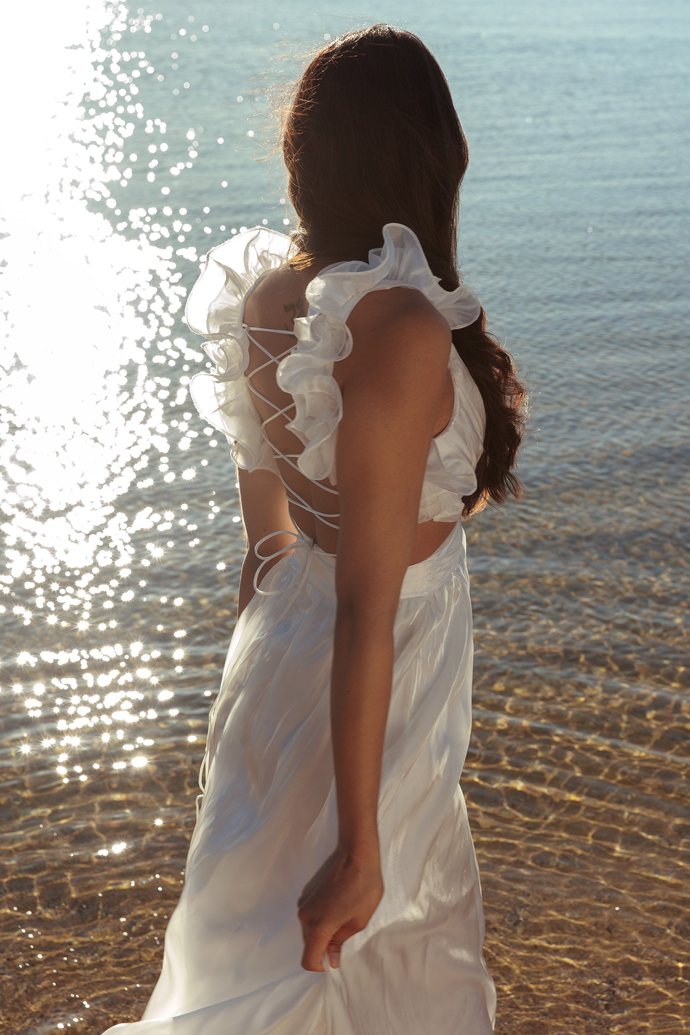 Madara Lace-Up Back Maxi Dress White by Selfie Leslie Australia