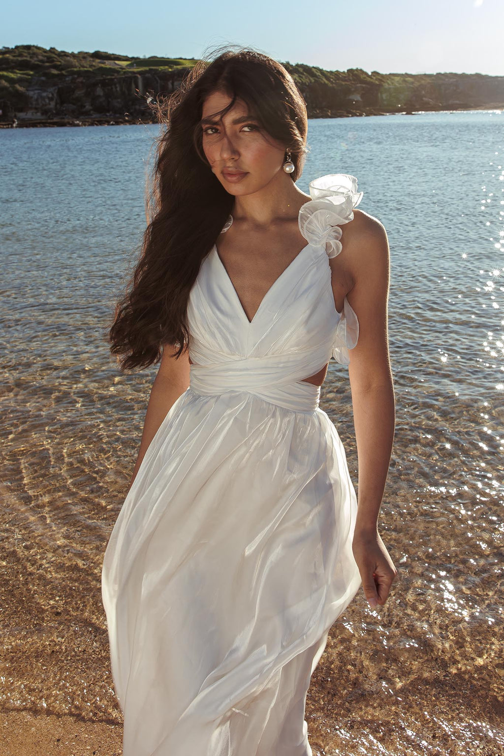 Madara Lace-Up Back Maxi Dress White by Selfie Leslie Australia