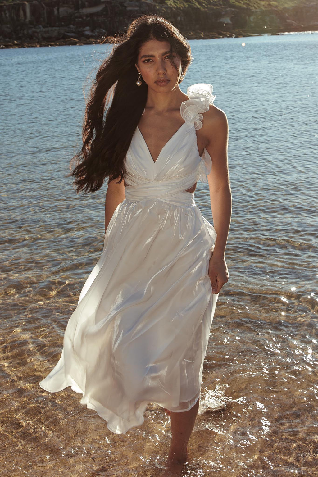 Madara Lace-Up Back Maxi Dress White by Selfie Leslie Australia