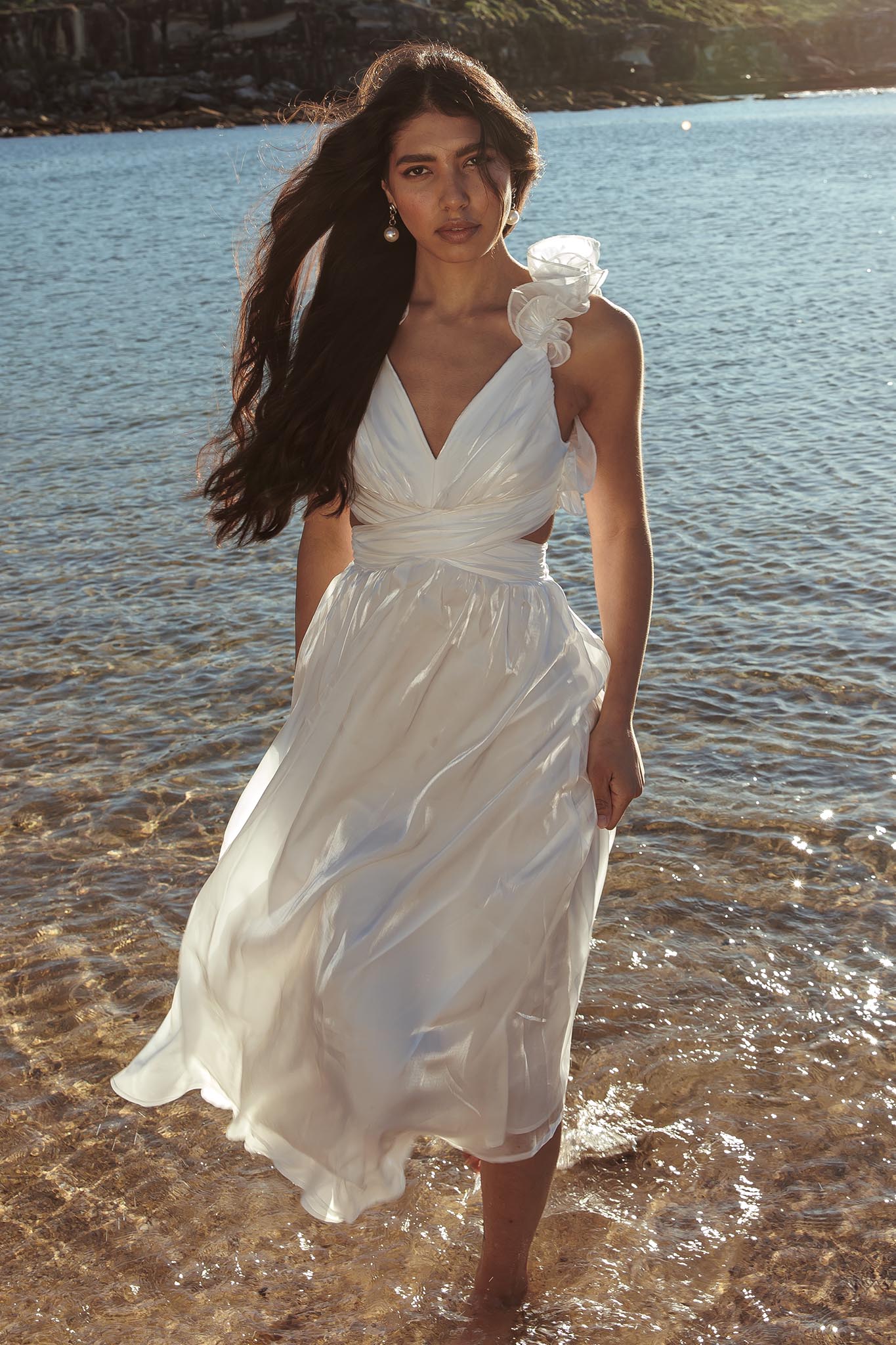 Madara Lace-Up Back Maxi Dress White by Selfie Leslie Australia