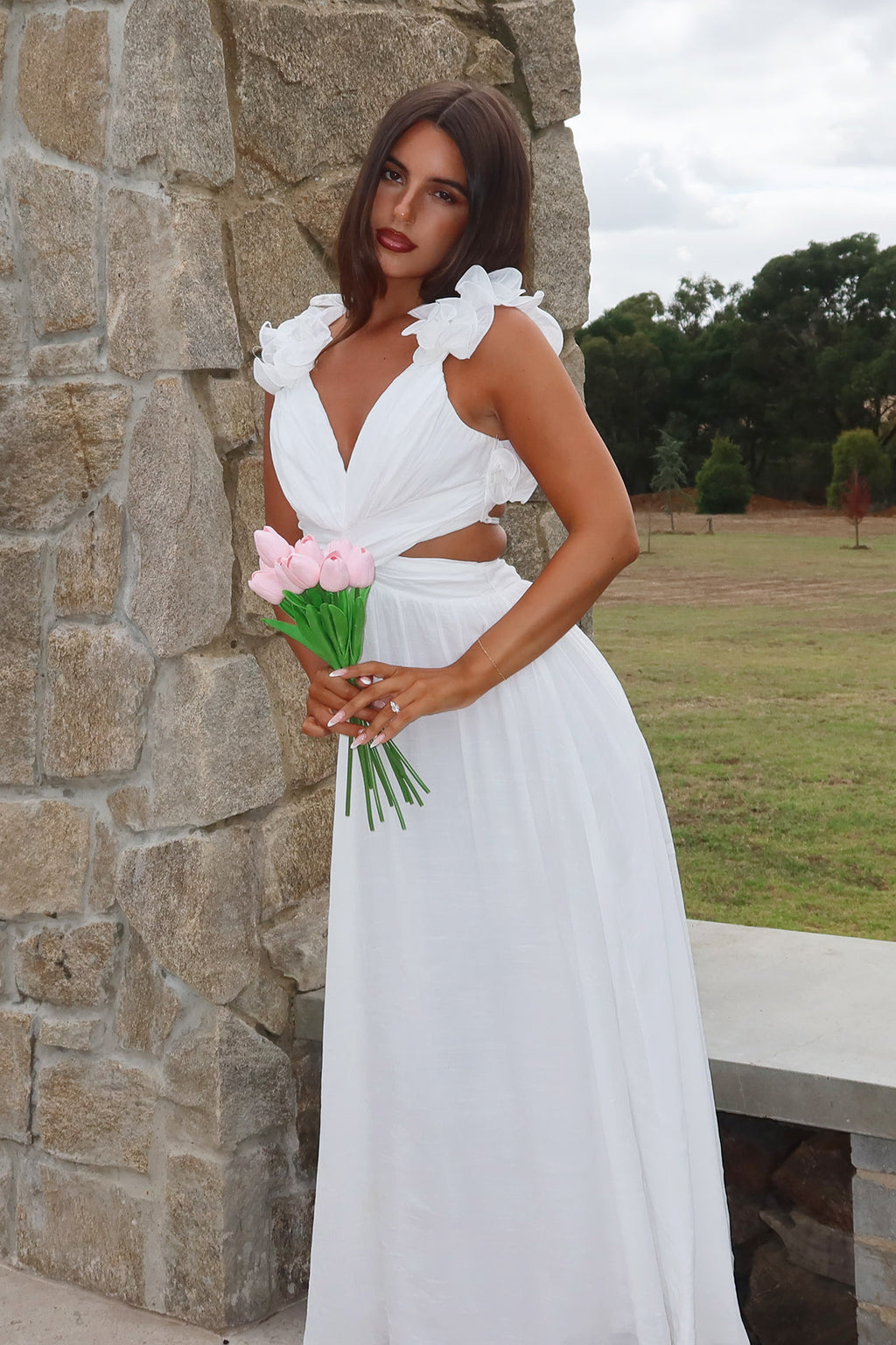 Madara Lace-Up Back Maxi Dress White by Selfie Leslie Australia