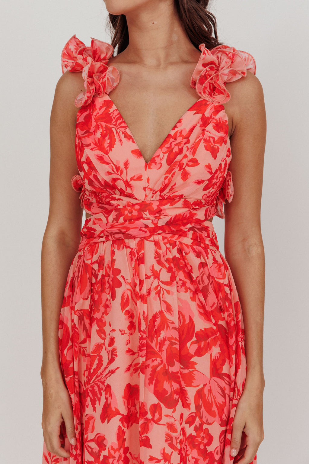 Madara Lace-Up Back Maxi Dress Floral Red by Selfie Leslie Australia
