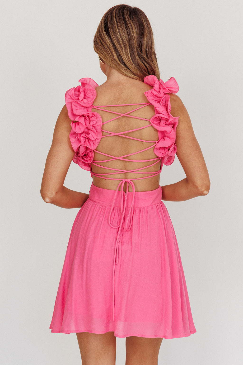 Madara Lace-Up Back Mini Dress Hot Pink by Selfie Leslie Australia