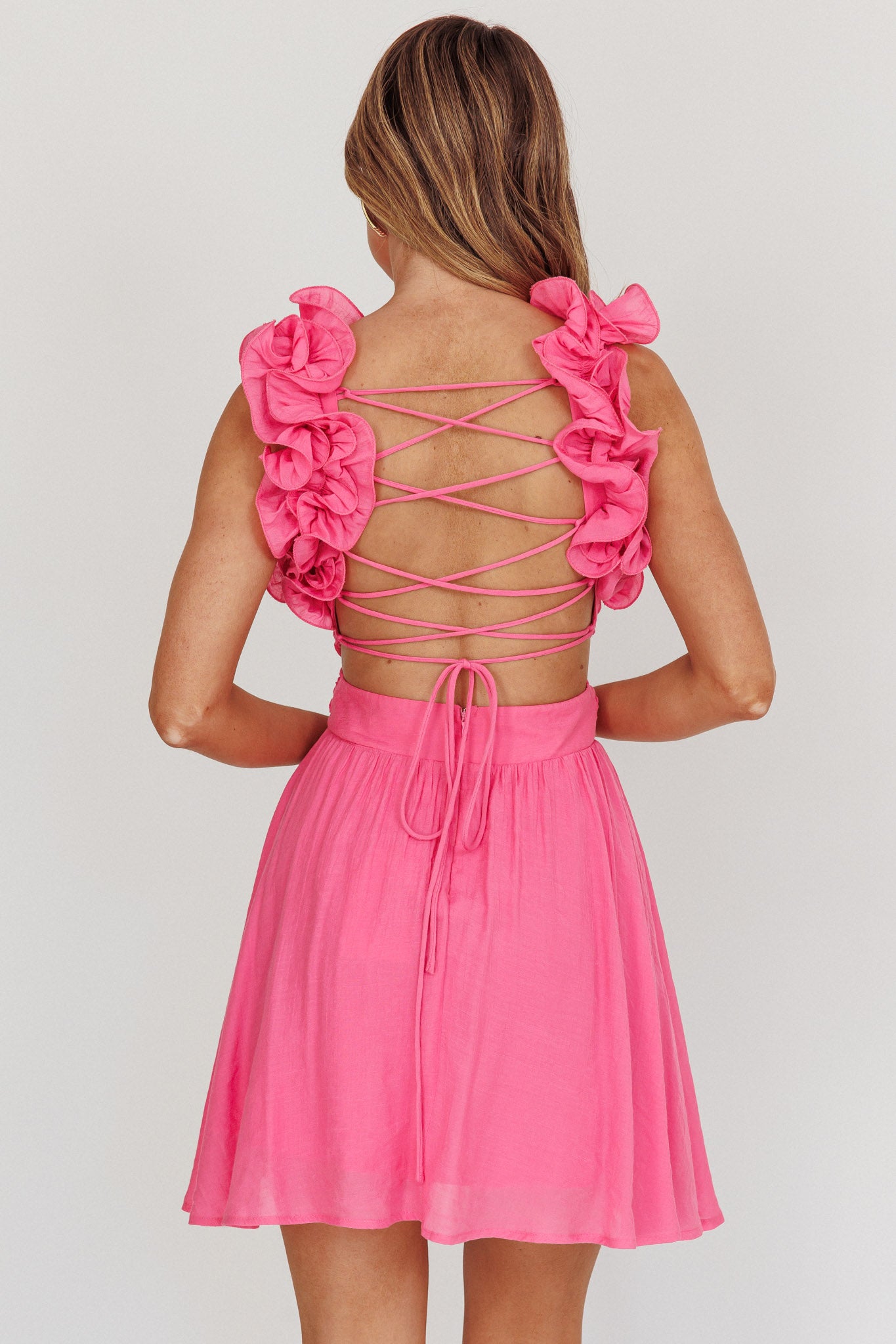 Madara Lace-Up Back Mini Dress Hot Pink by Selfie Leslie Australia