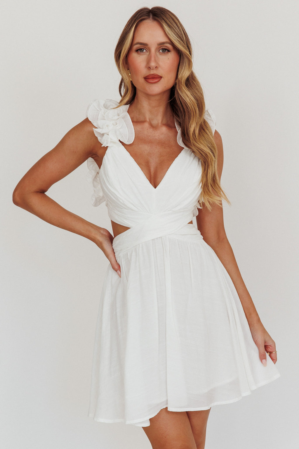 Madara Lace-Up Back Mini Dress White by Selfie Leslie Australia